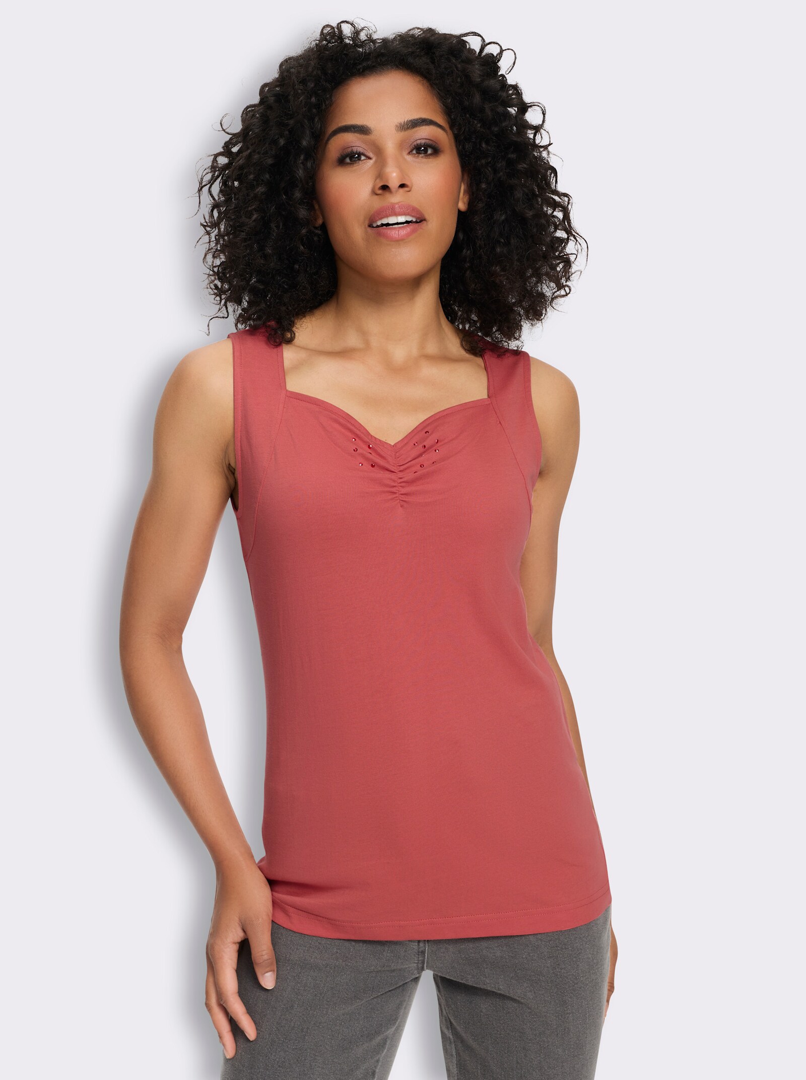 Shirttop met hartvormige hals - grapefruit