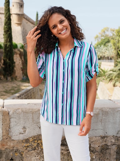 Gestreifte Bluse - smaragd-rosé-gestreift