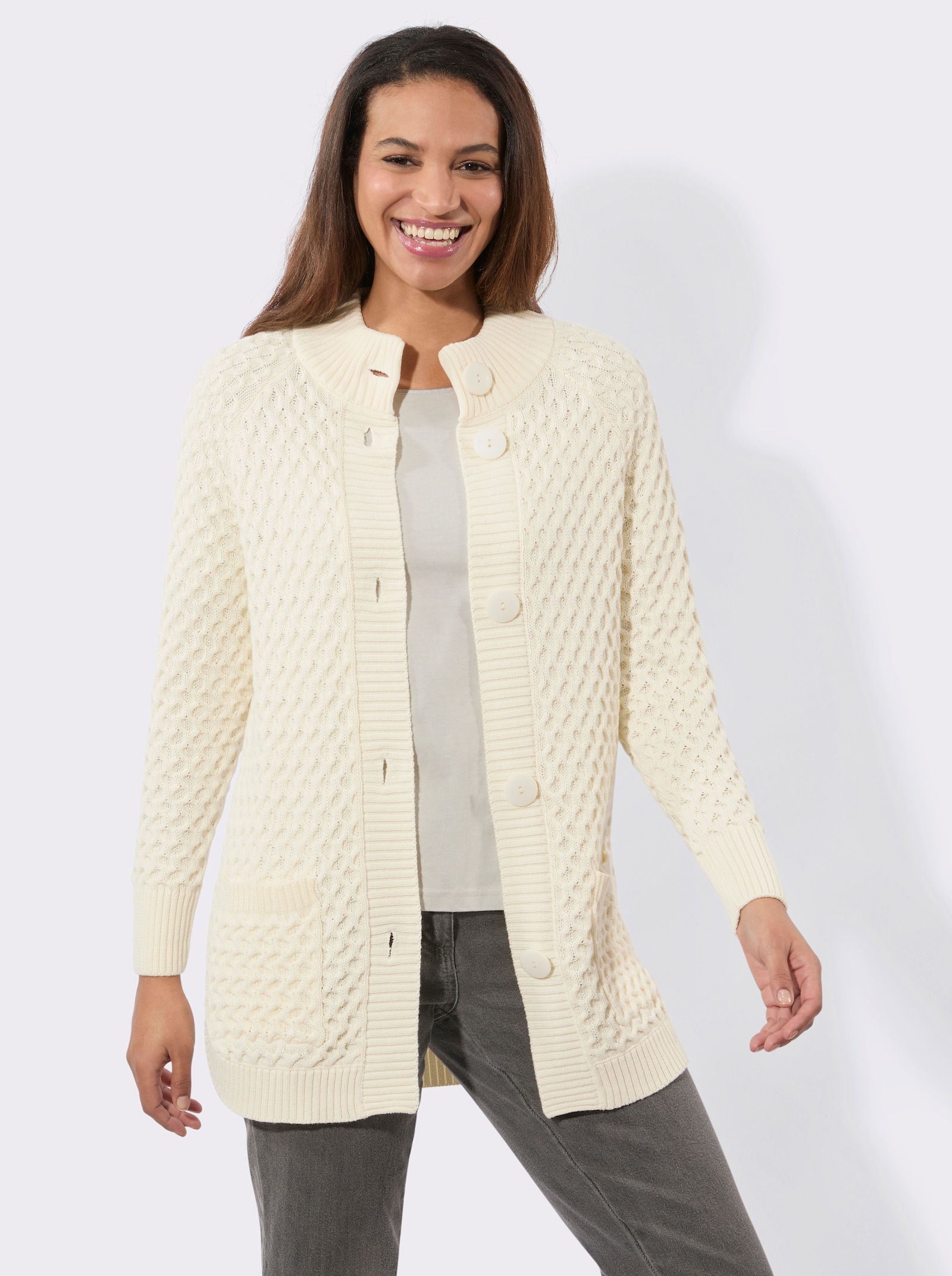 Longstrickjacke mit Taschen - champagner