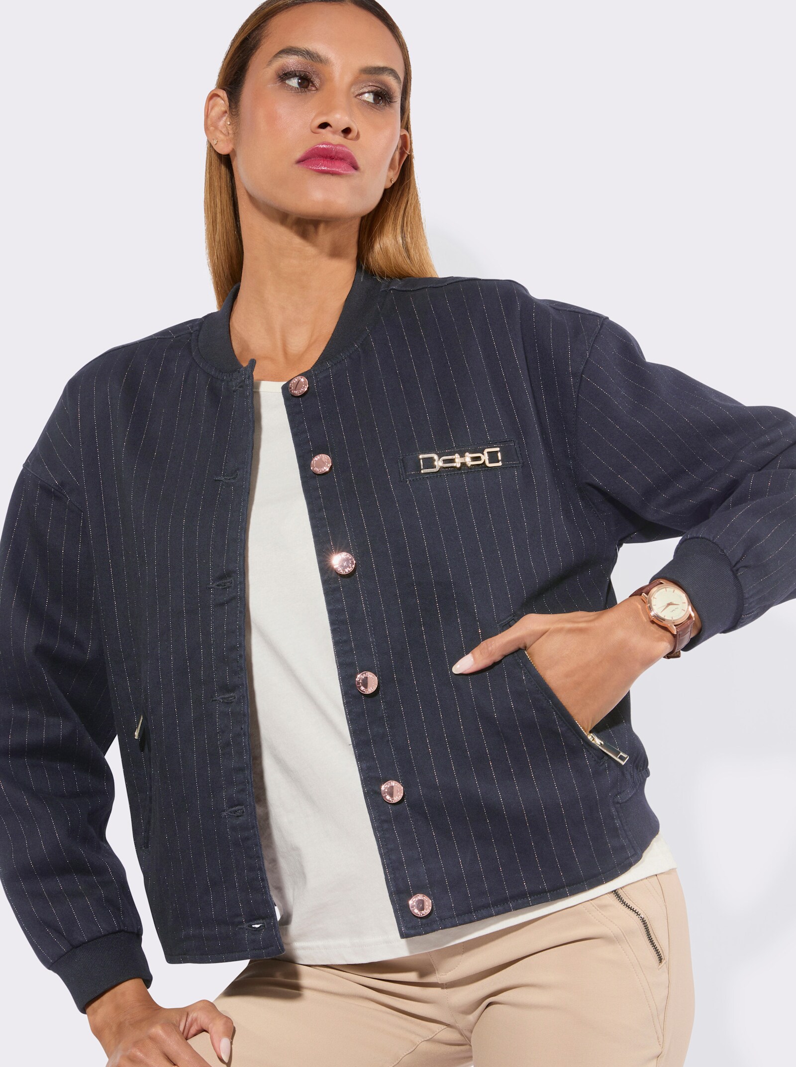 Blouson mit Nadelstreifen - dark blue-roségoldfarben-gestreift