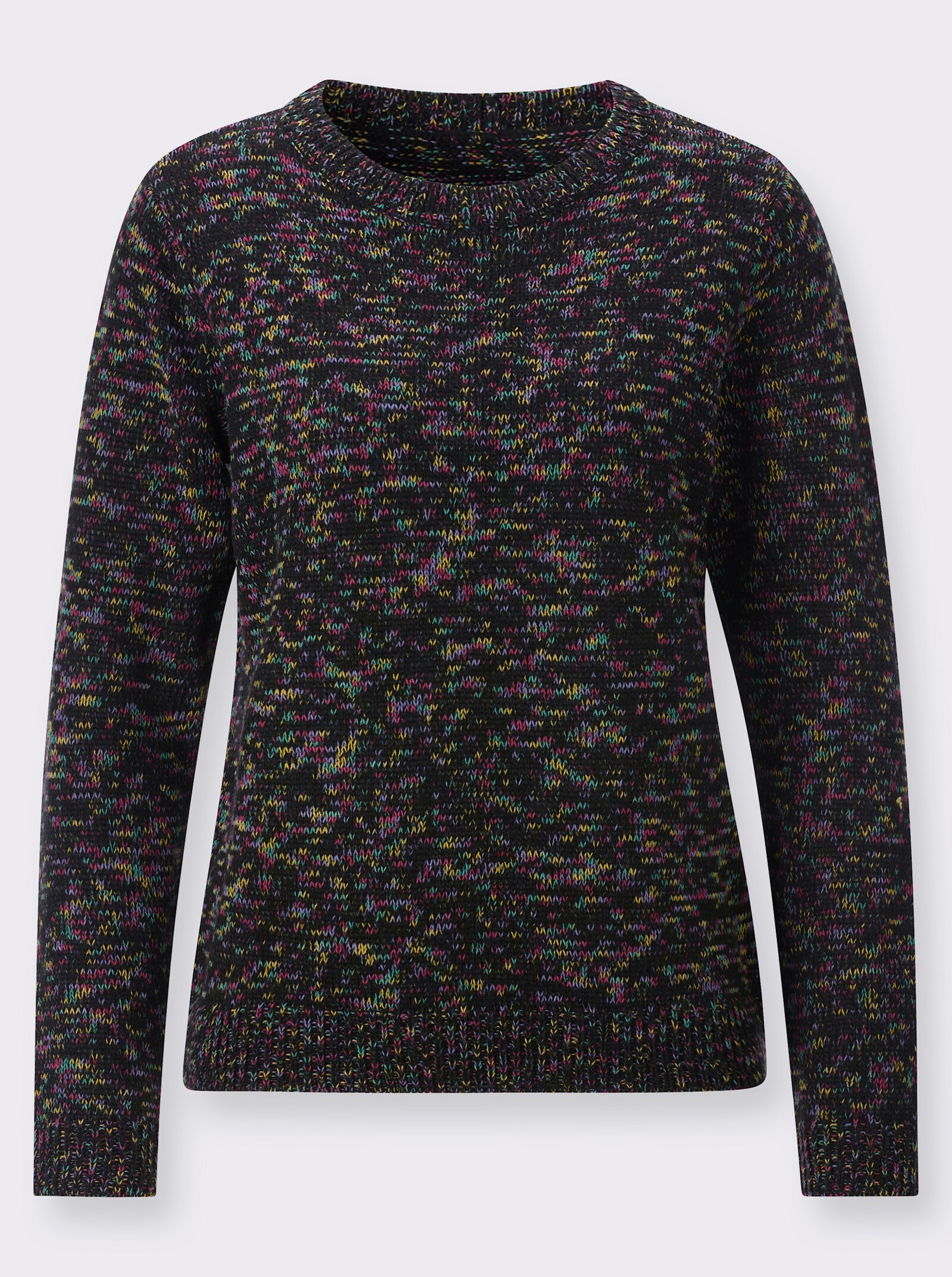 Rundhalspullover aus Multicolorgarn - schwarz-fuchsia-gemustert