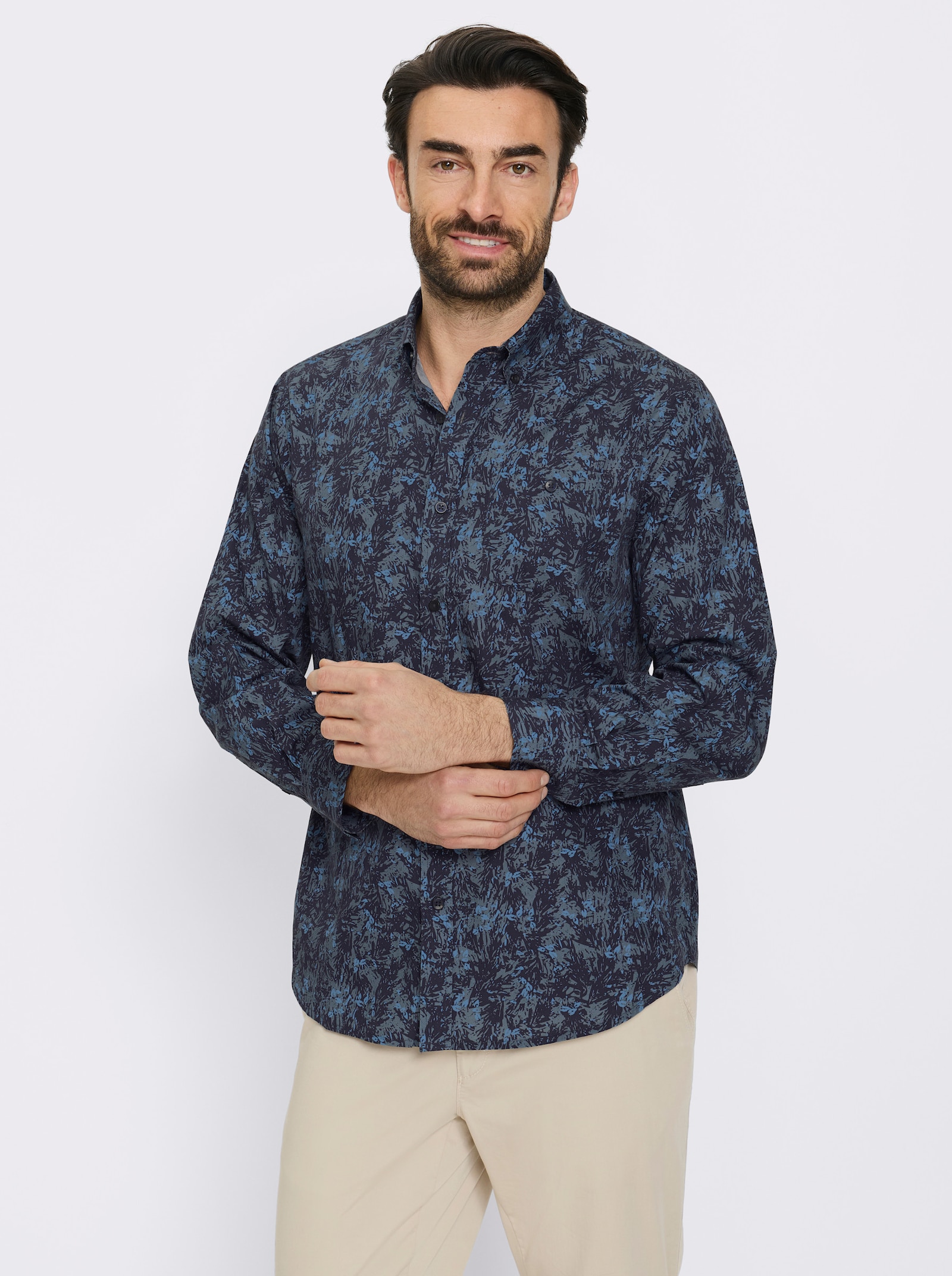Marco Donati Langarmhemd mit Allover-Print - marine-gemustert