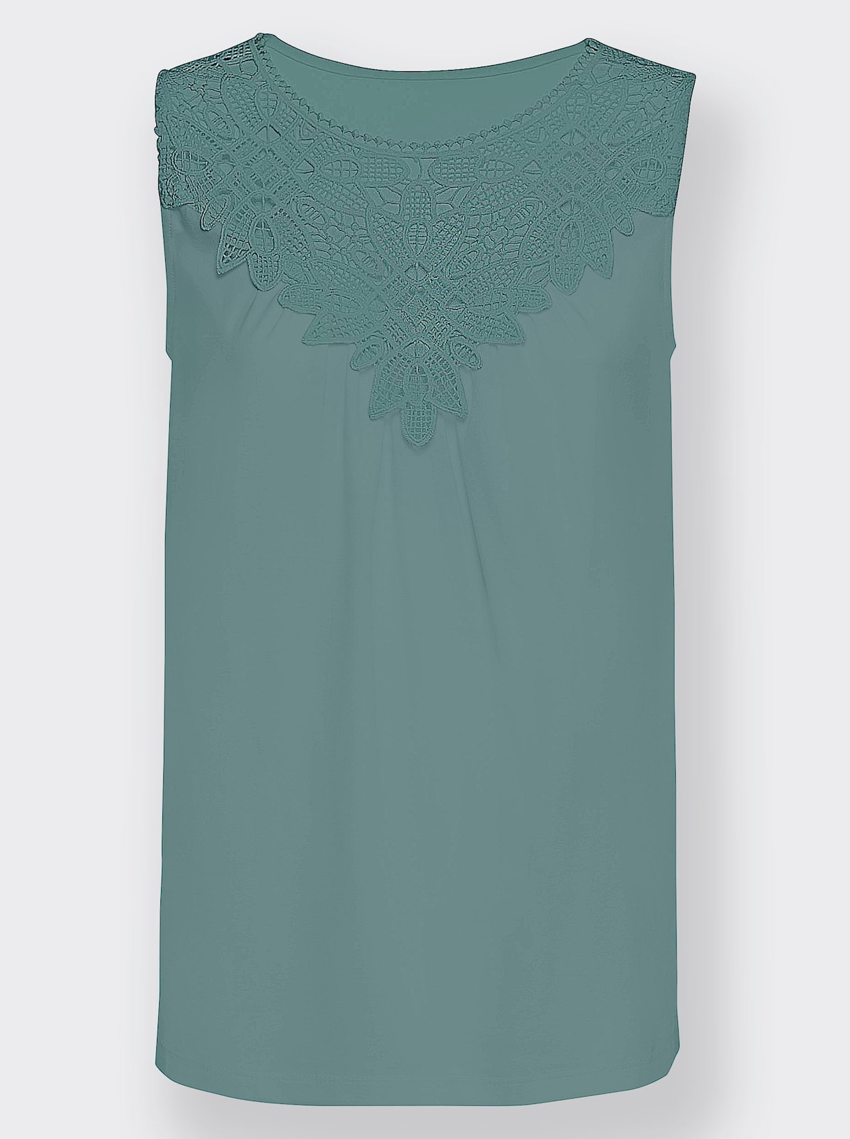 Shirttop mit Spitze am Ausschnitt - jade