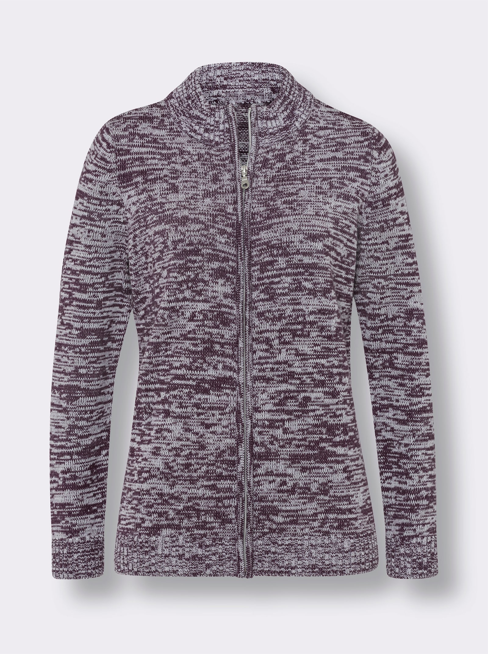 Strickjacke mit Reißverschluss - traube-ecru-meliert