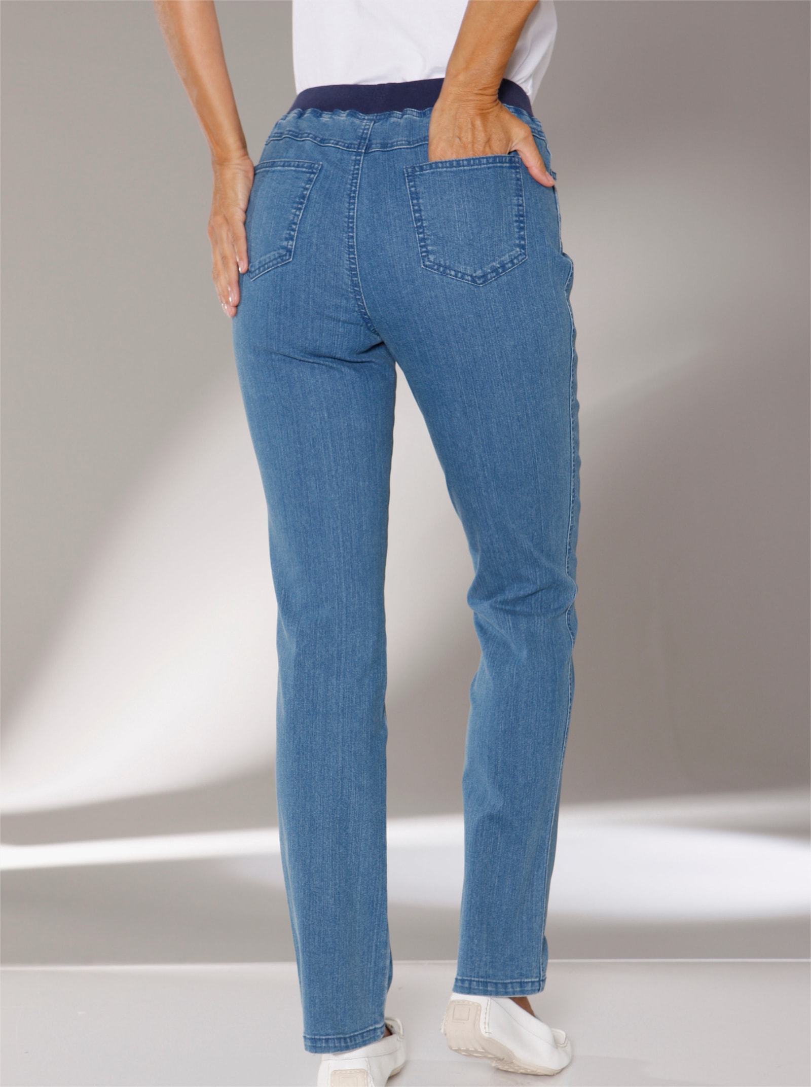 Stretchjeans met comfortband rondom - blue-bleached