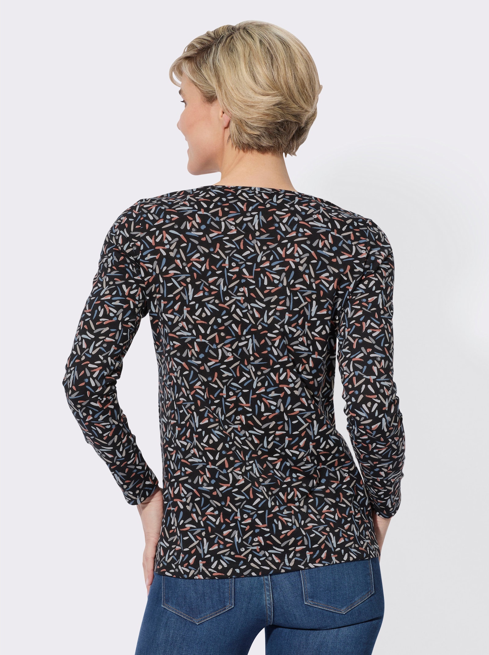 Langarmshirt mit Grafik-Dessin - schwarz-papaya-bedruckt