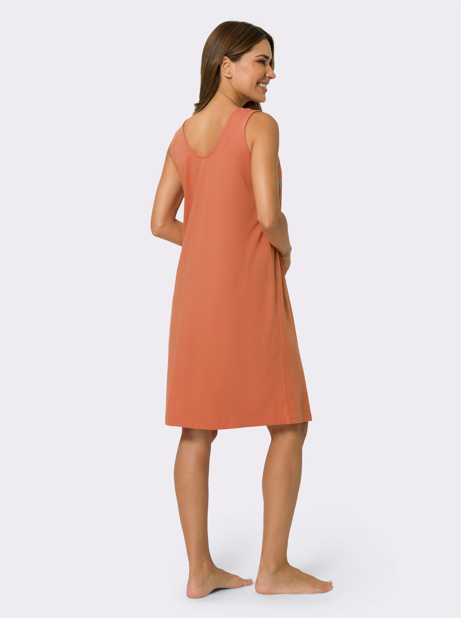 Nachthemd in set van 2 - ecru bedrukt + papaya