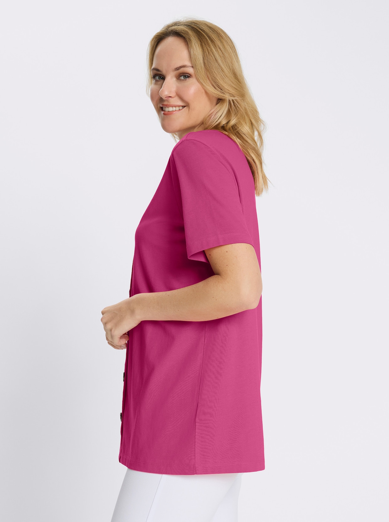 Longshirt mit Zierknopfleiste - fuchsia