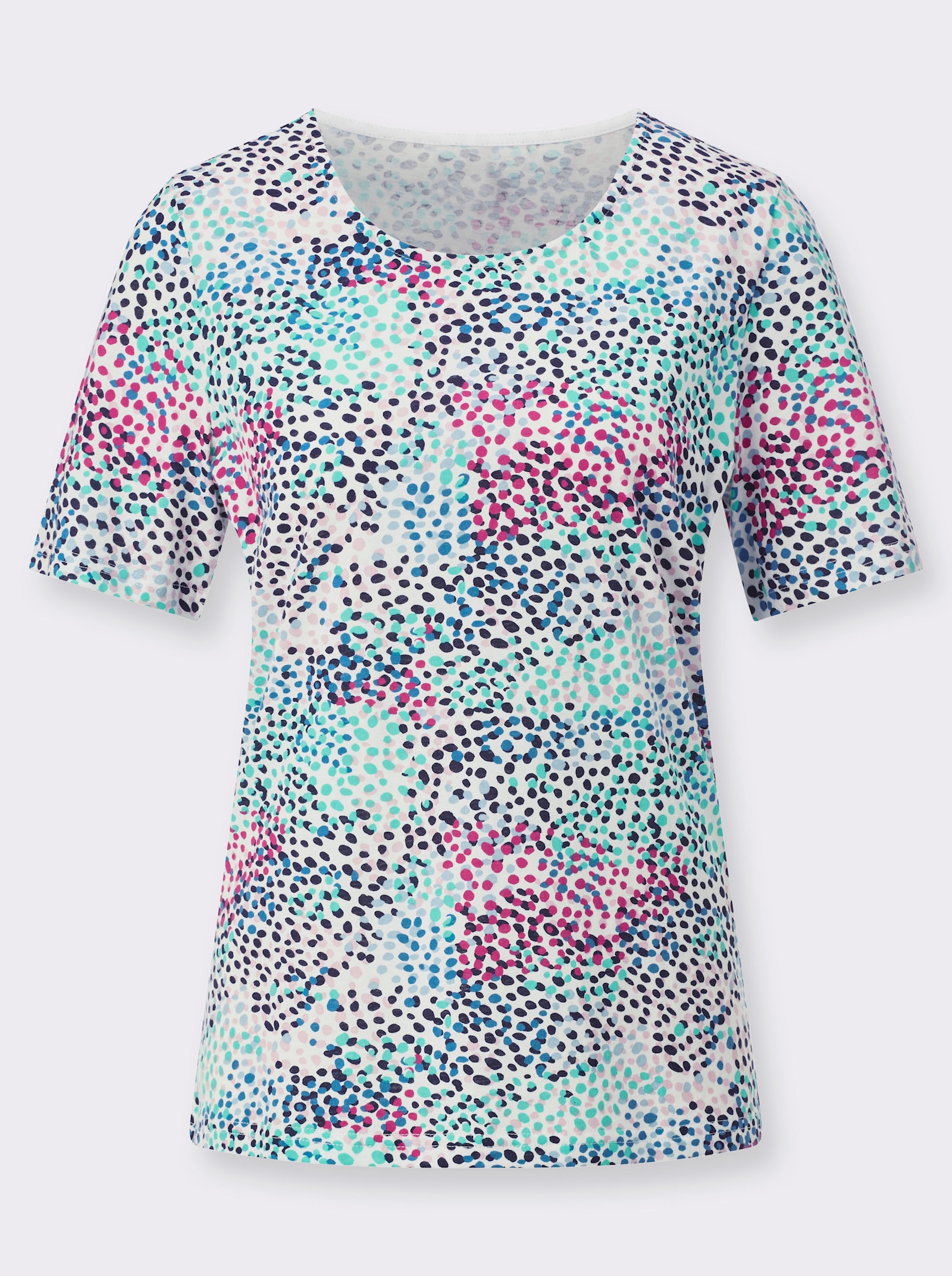 Rundhalsshirt mit grafischem Dessin - fuchsia-mittelblau-bedruckt