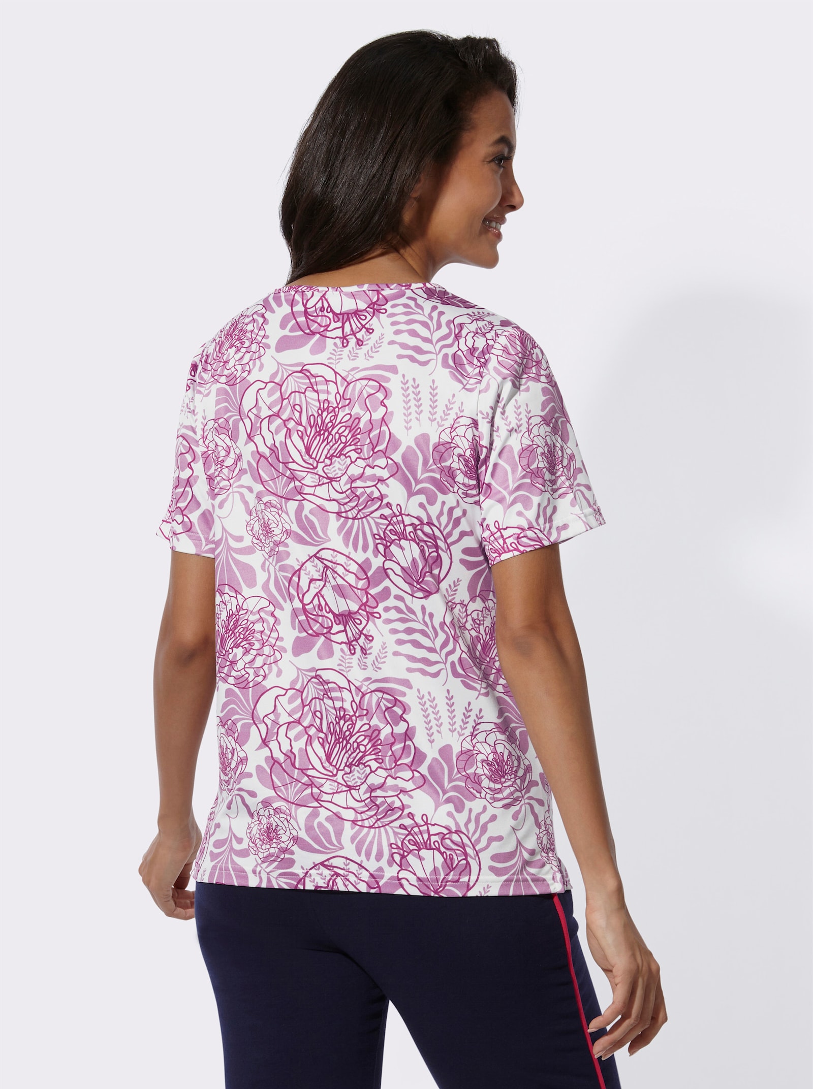 Catamaran Sports Freizeitshirt mit Seitenschlitzen - magenta-gemustert