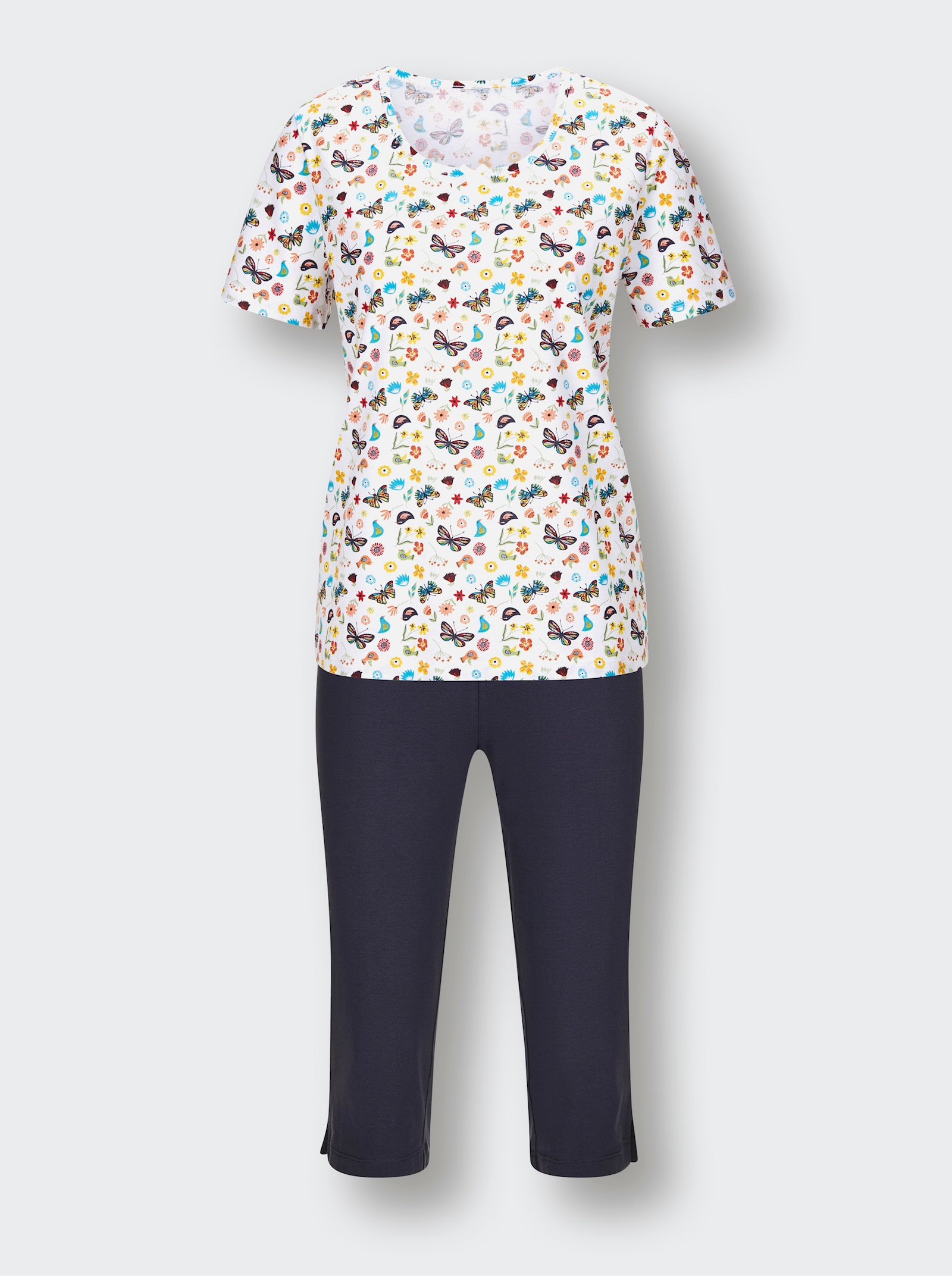 wäschepur Capri-Schlafanzüge mit Satinschleife - weiß-bedruckt + papaya