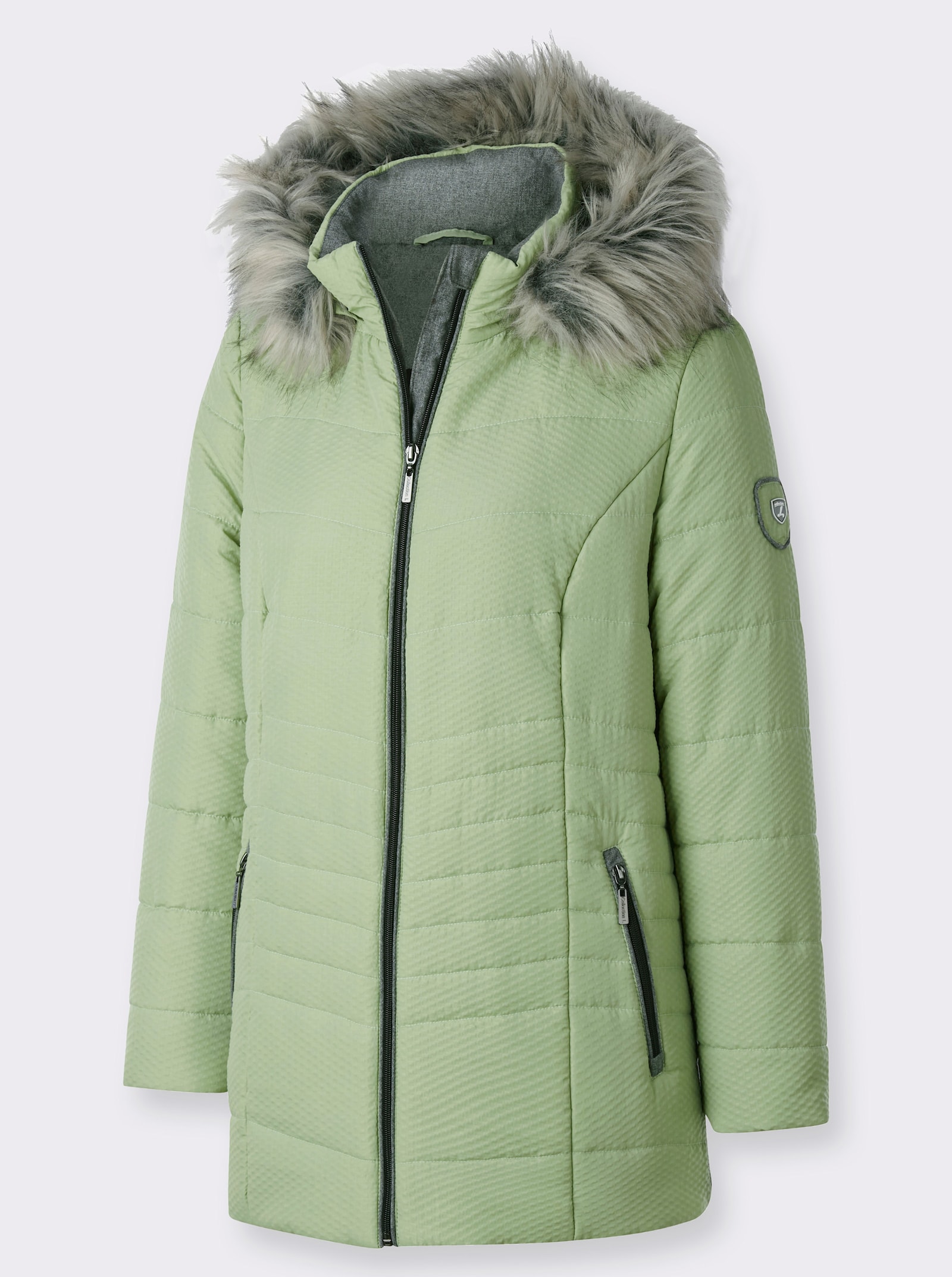 Steppjacke mit abnehmbarem Pelz-Imitat - eucalyptus
