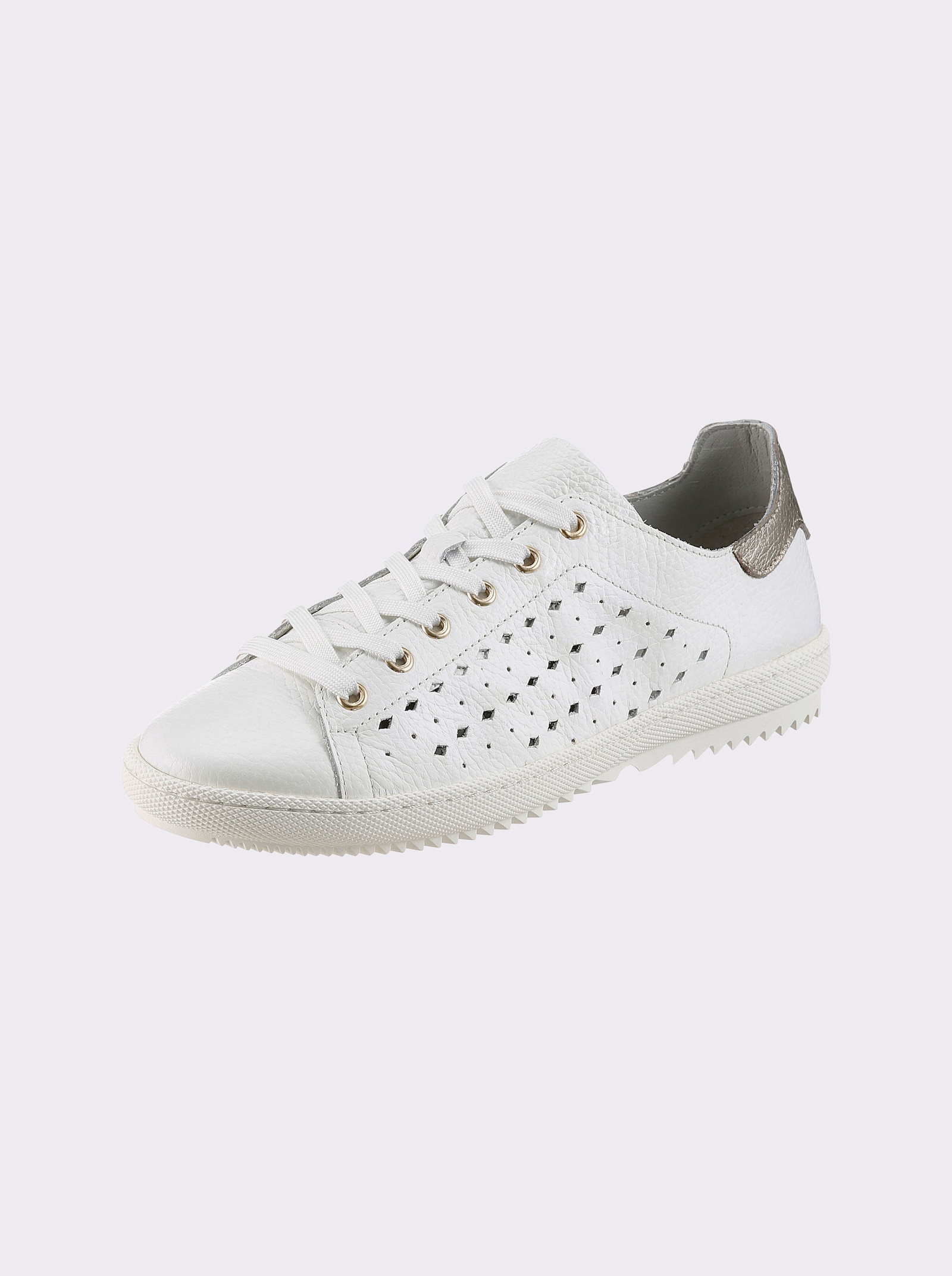 heine Schnürschuh mit Lasercut - weiß-goldfarben