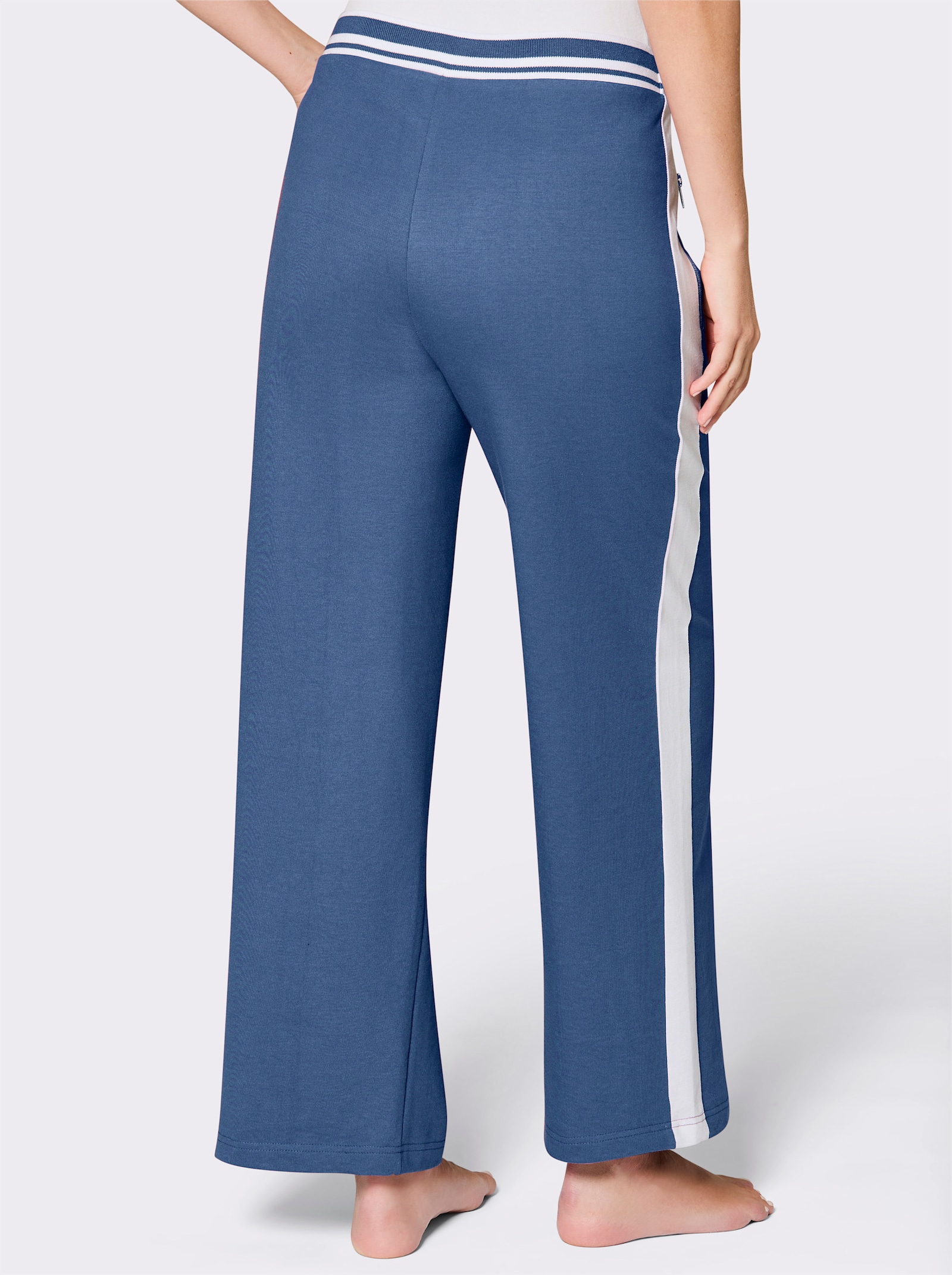 feel good Dehnbund-Hose mit Zippertaschen - mittelblau-weiß