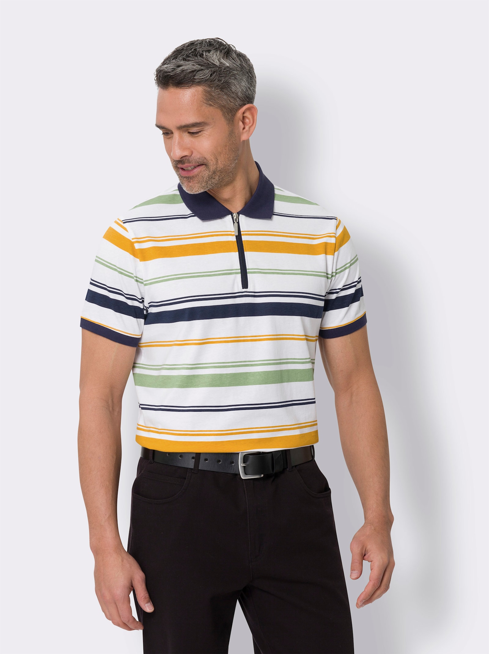 Poloshirt - weiß-marine-geringelt