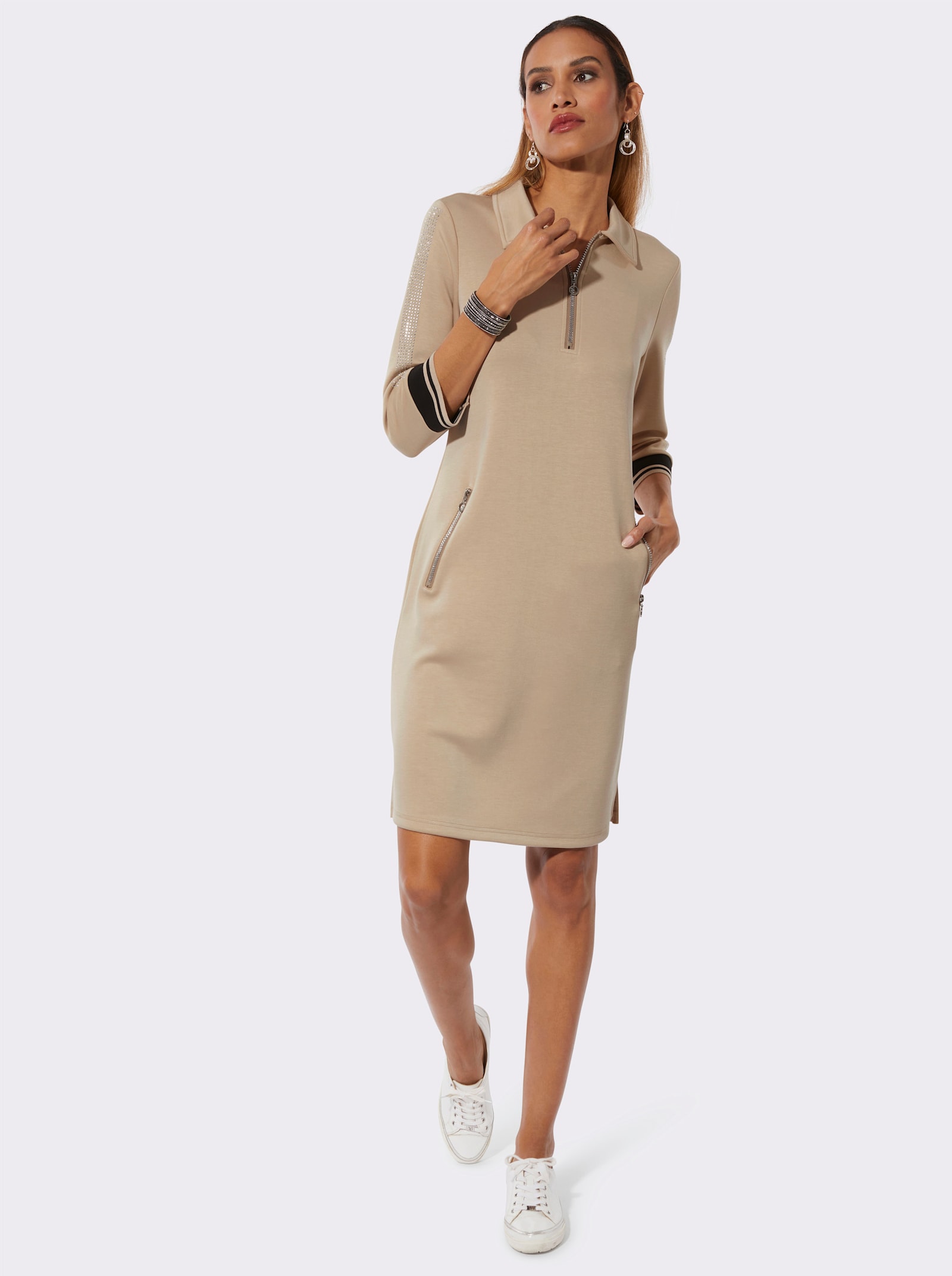 Polojurk in hoogwaardige modalmix - beige/zwart