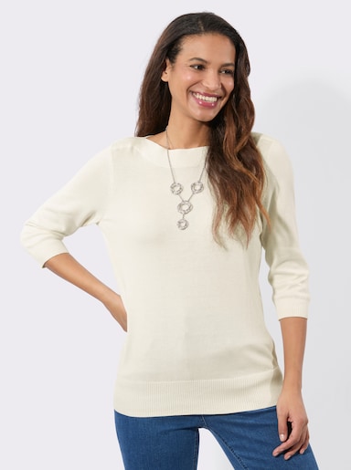 3/4-Arm-Pullover mit U-Boot-Ausschnitt - ecru