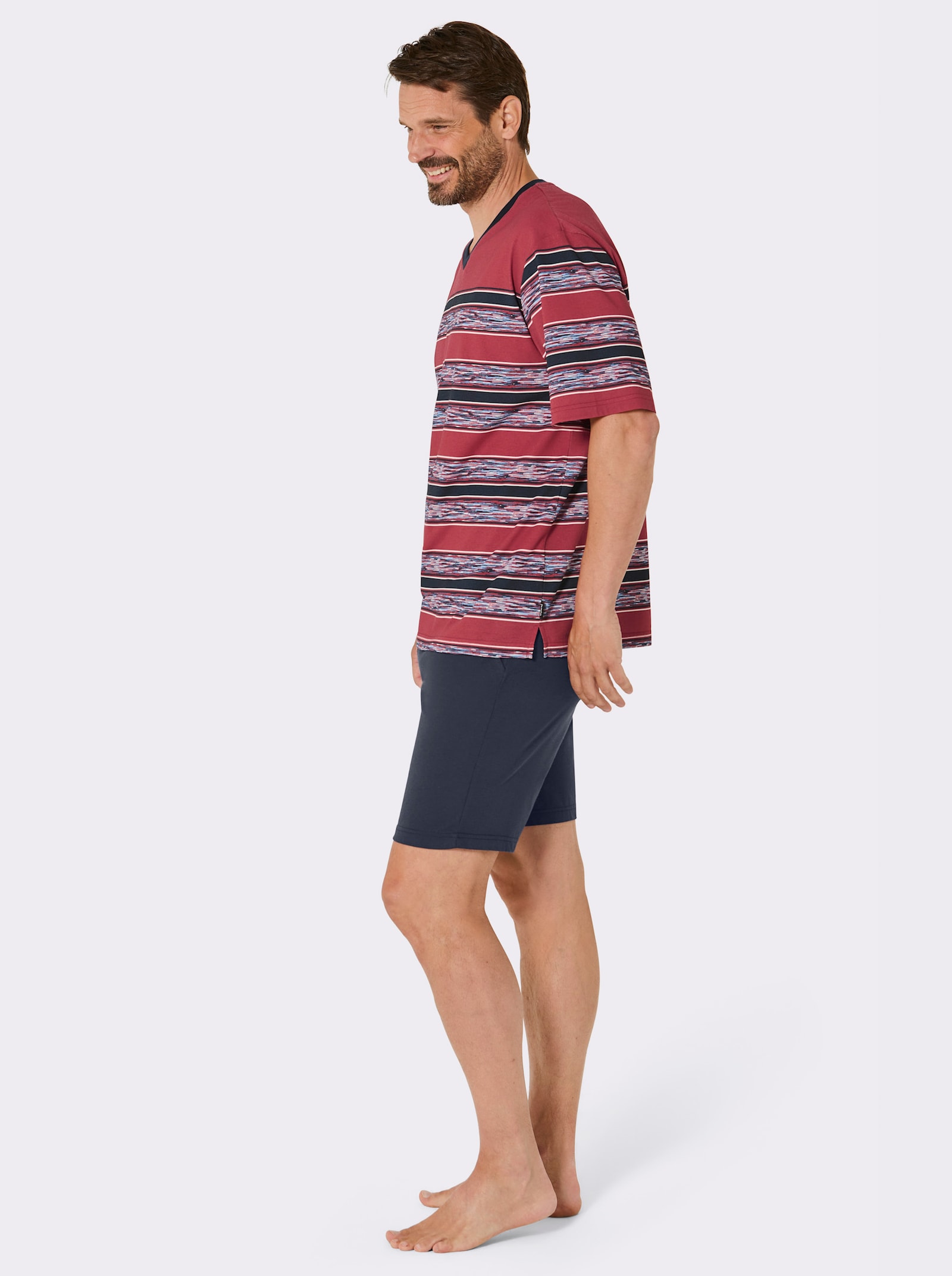 Hajo Shorty im Streifendessin - rot-marine-bedruckt