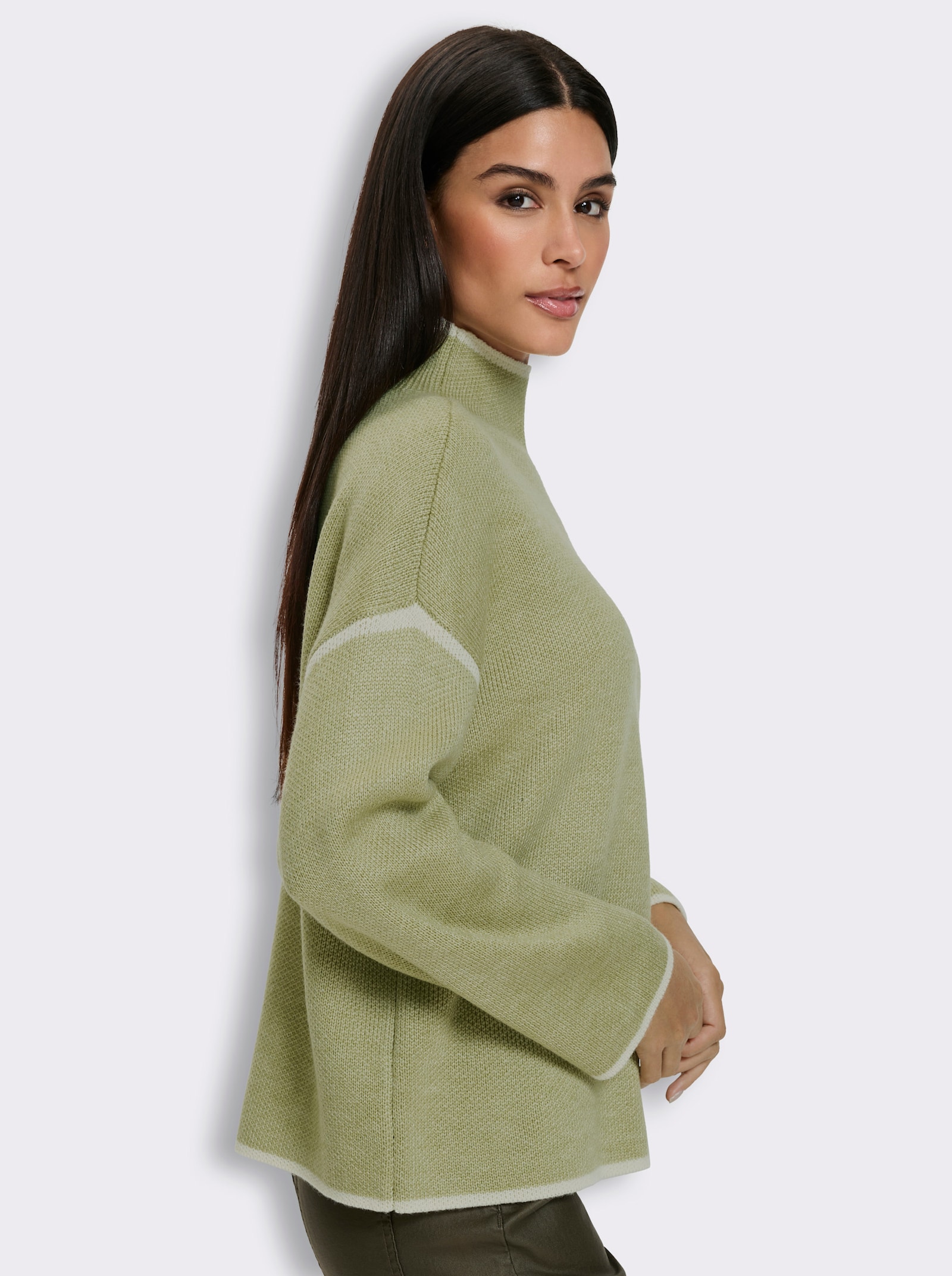 heine Langarm-Pullover mit Kontraststreifen - schilf-ecru-meliert