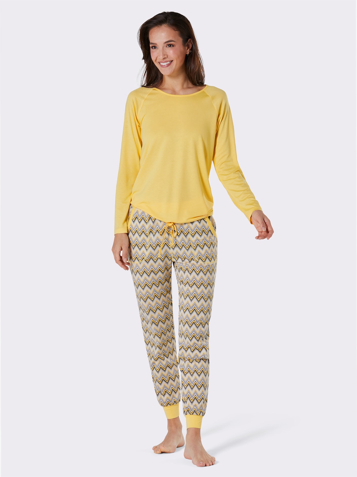 CREATION L PREMIUM Pyjama van lyocell - geel/lichtgrijs bedrukt