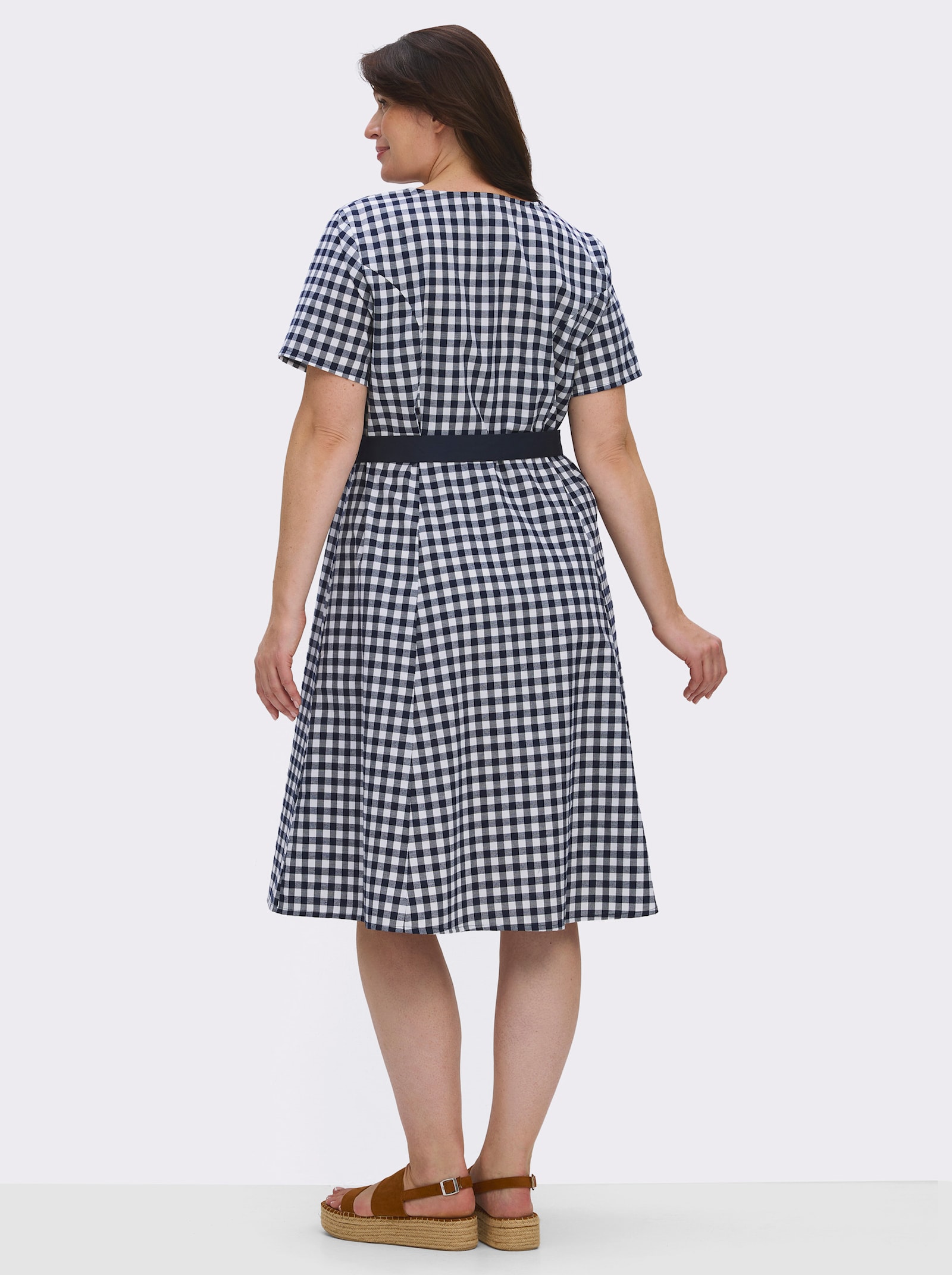  Trachtenkleid mit Bindegürtel - marine-weiß-kariert