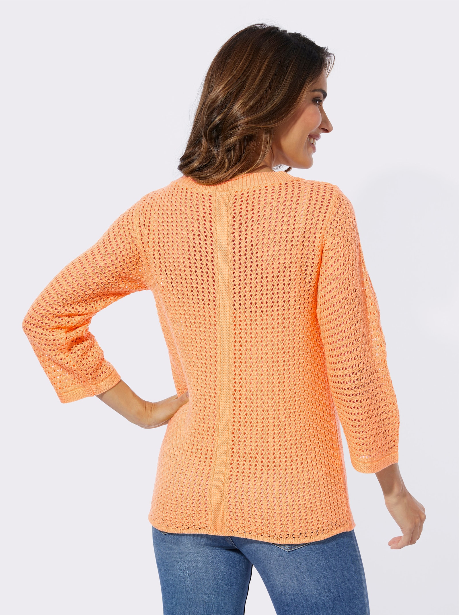 Ajourpullover mit weitem Rundhals-Ausschnitt - apricot