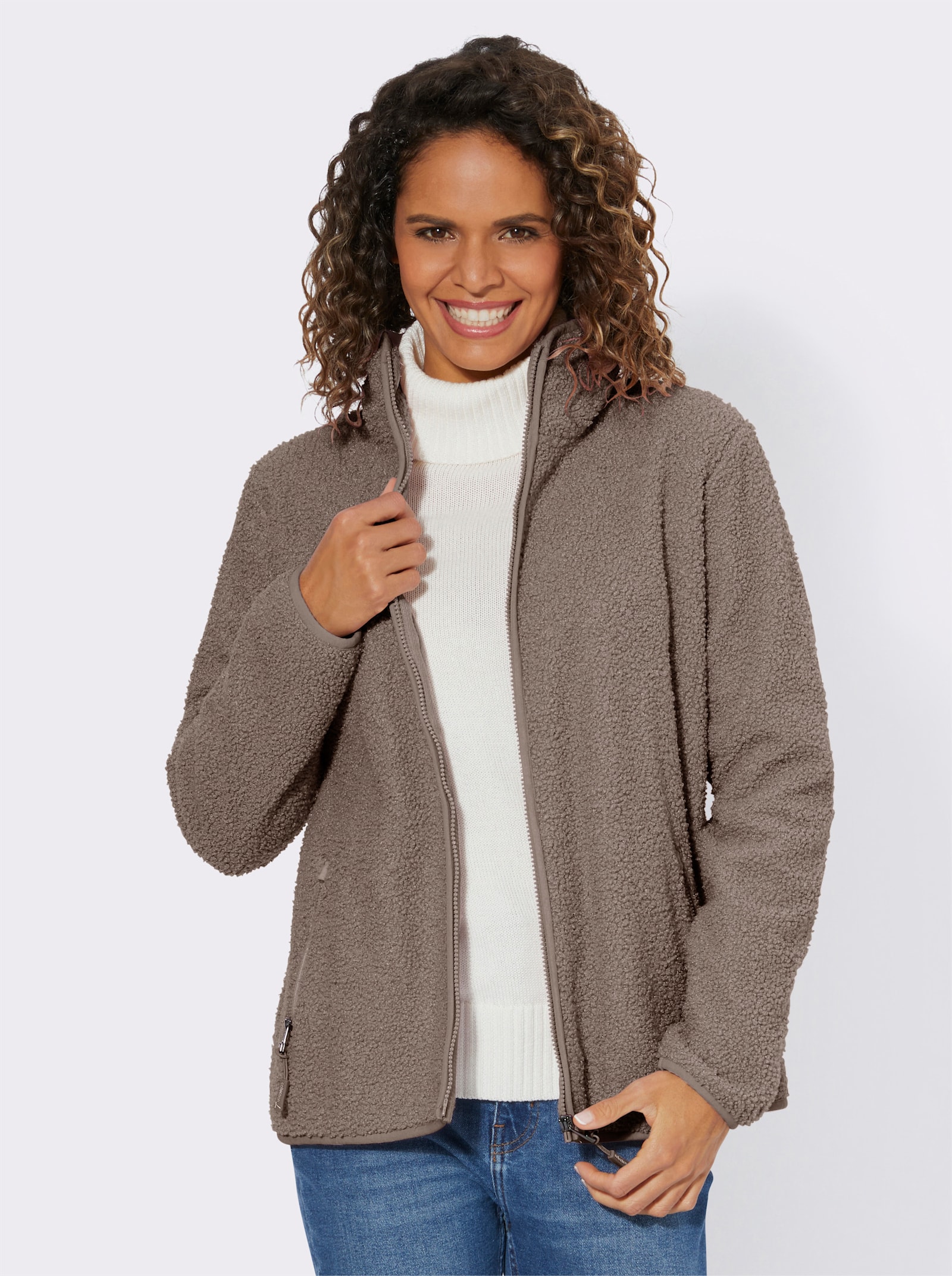 Fleecejacke mit Reißverschluss-Taschen - taupe