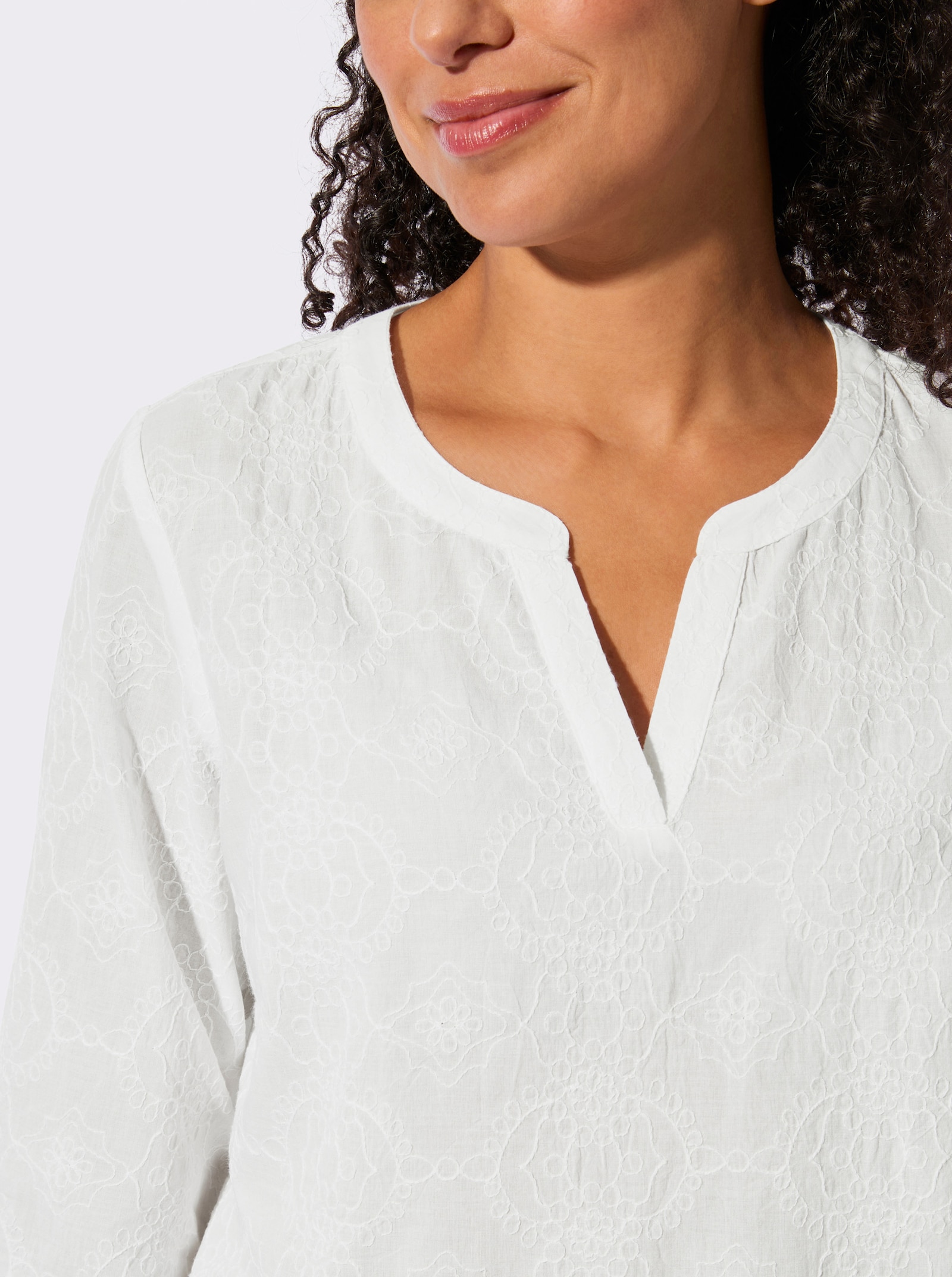 Impressionen Baumwollbluse mit Ton-in-Ton-Stickerei - weiß