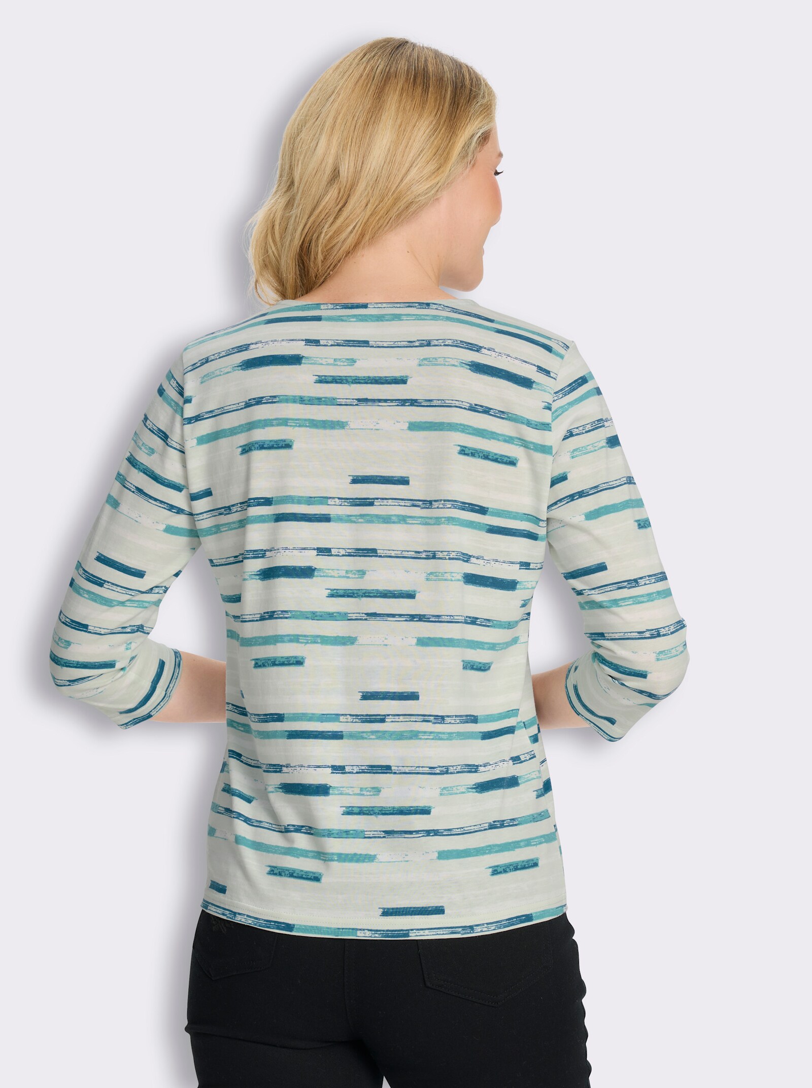 Rundhalsshirt mit Streifen-Print - zartmint-ozean-bedruckt