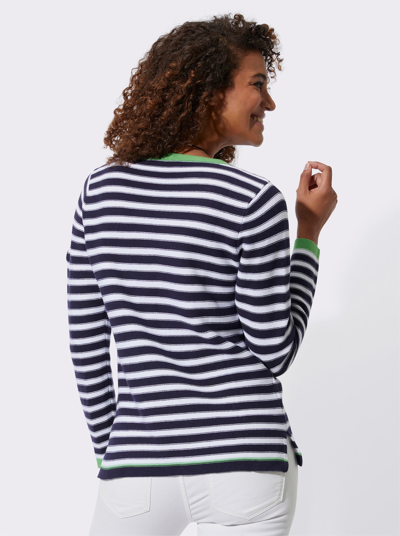 Pulóver s kontrast. detailmi, pruhy - Pruhovanie: námornícka modrá – biela
