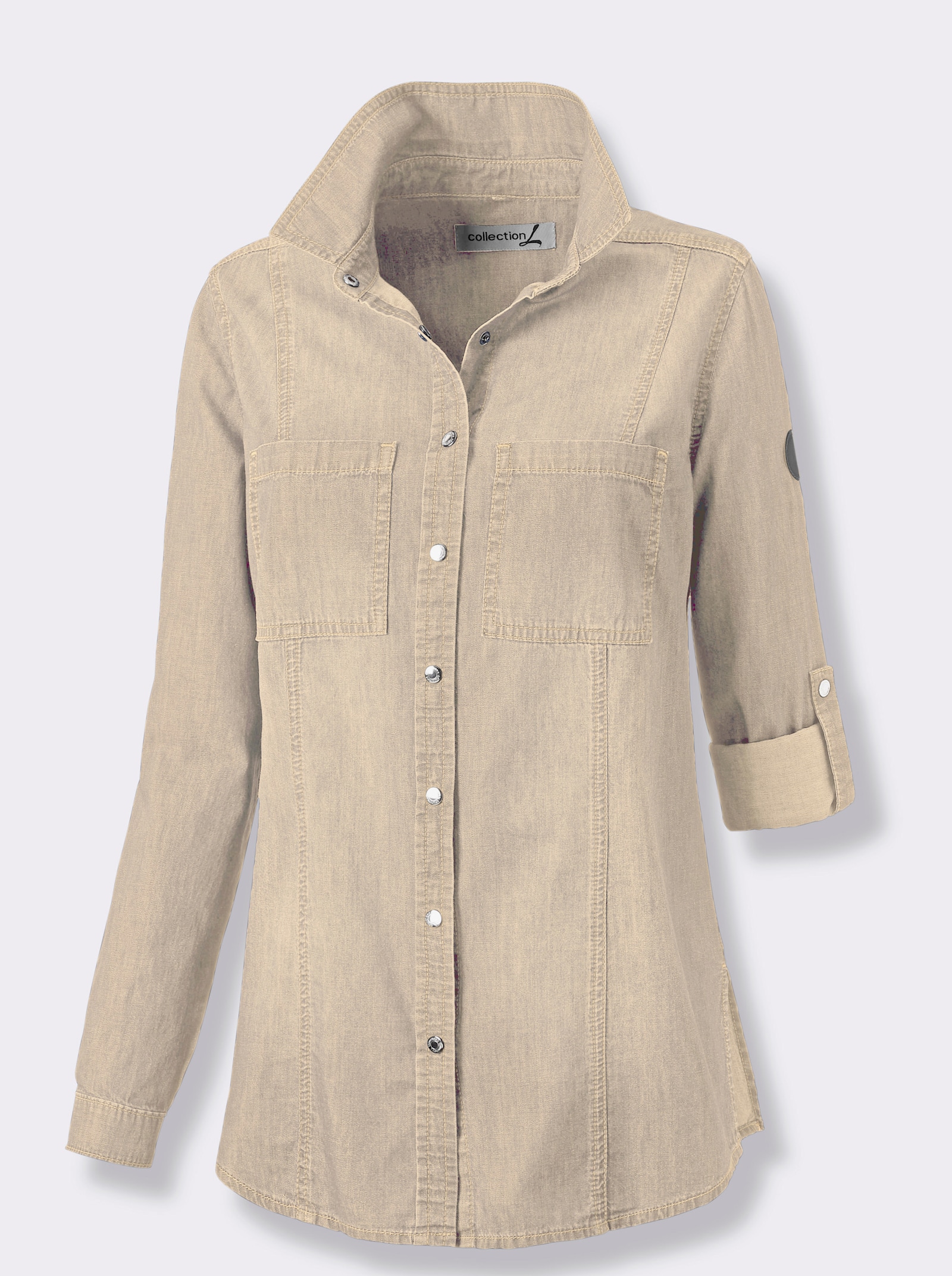  Jeansbluse mit abgerundetem Saum - sand