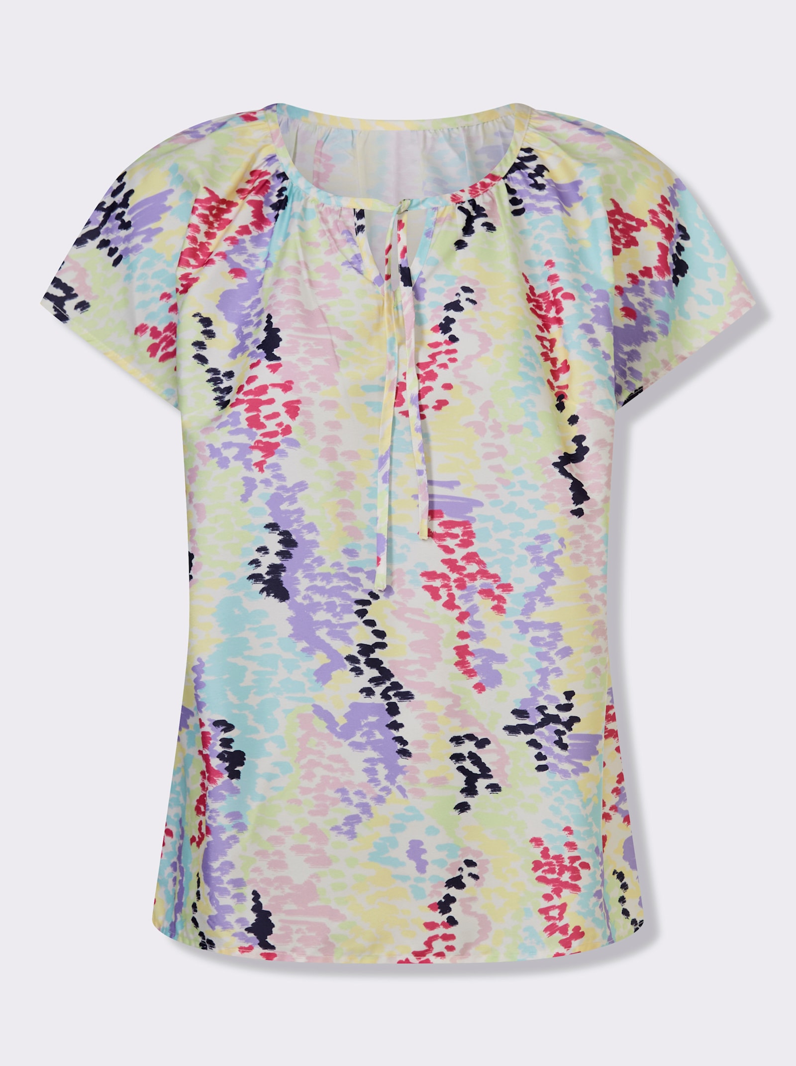 Navlékací halenka s puntíkovaným potiskem - citronová-levandulová-potisk