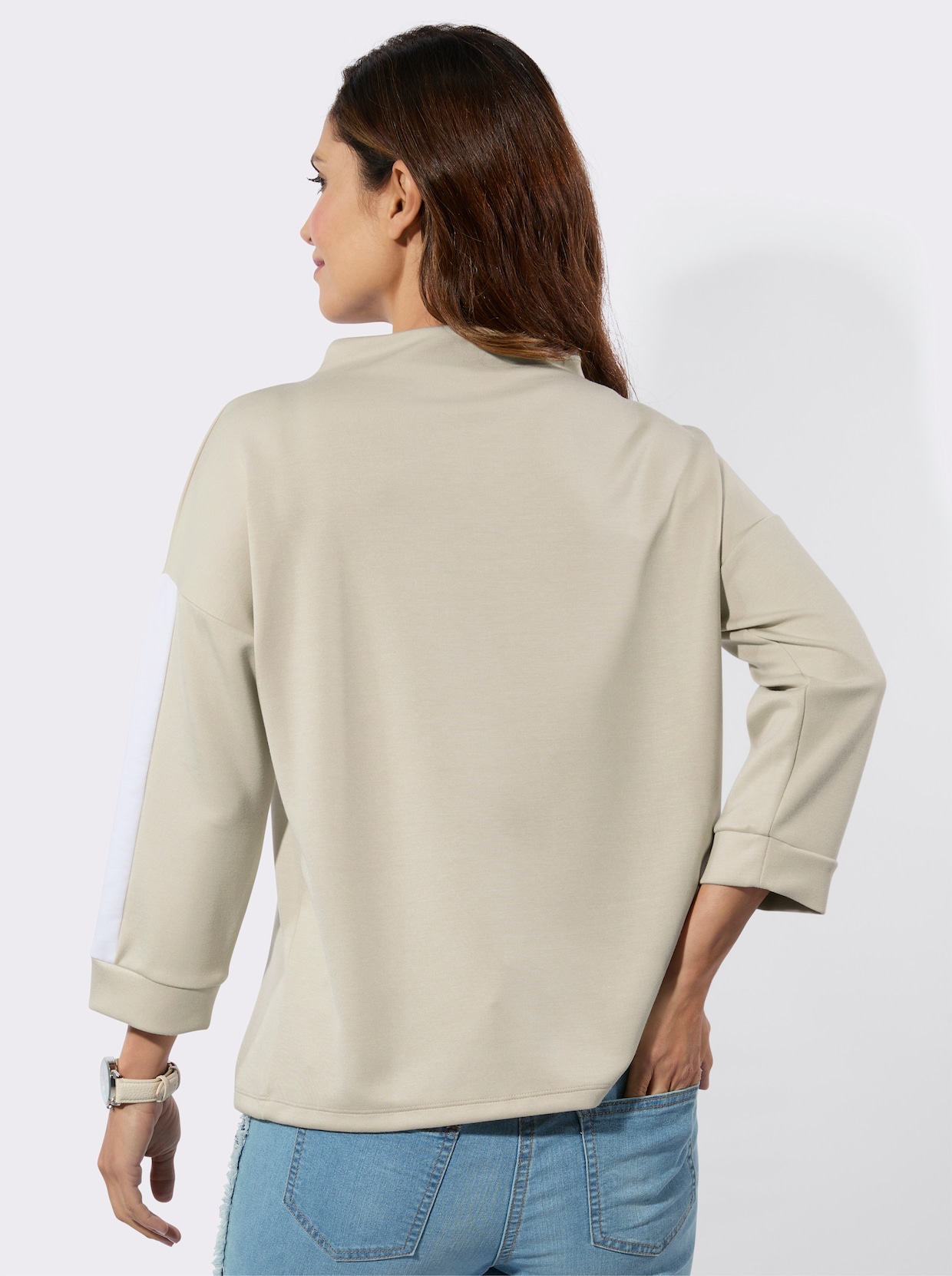 Stehkragenshirt - sand-weiß