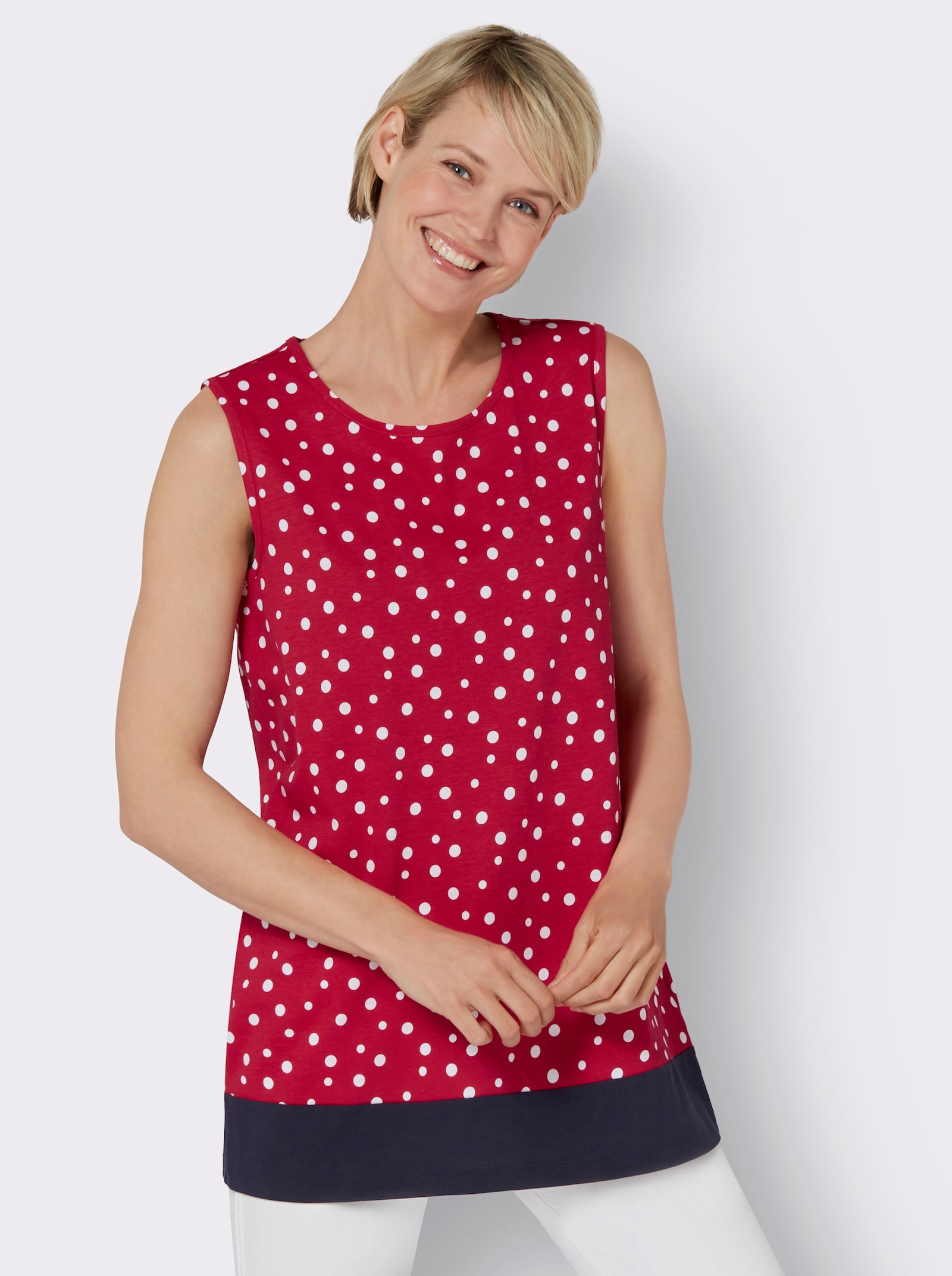 Longtop in A-Form - rot-weiss-bedruckt