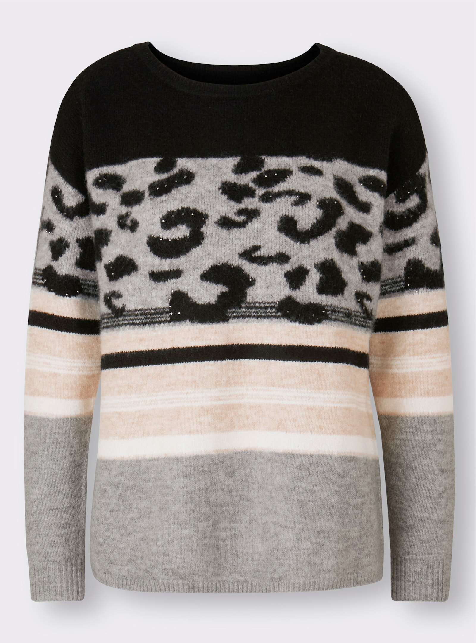 heine Pullover met ronde hals en patroonmix - zwart/ecru gedessineerd