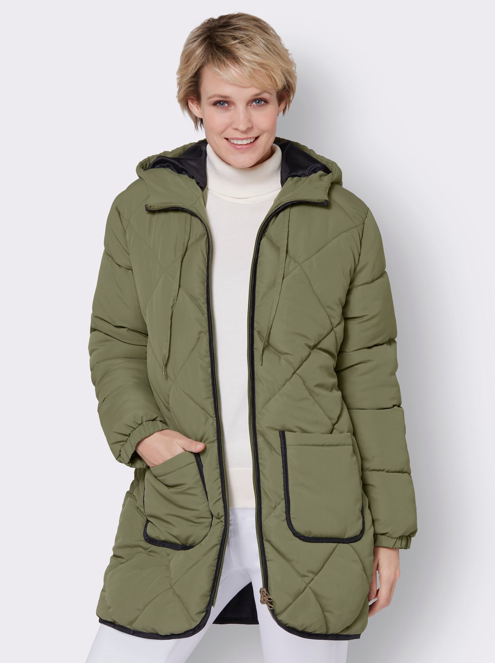 Longjacke mit elastischen Bündchen - khaki