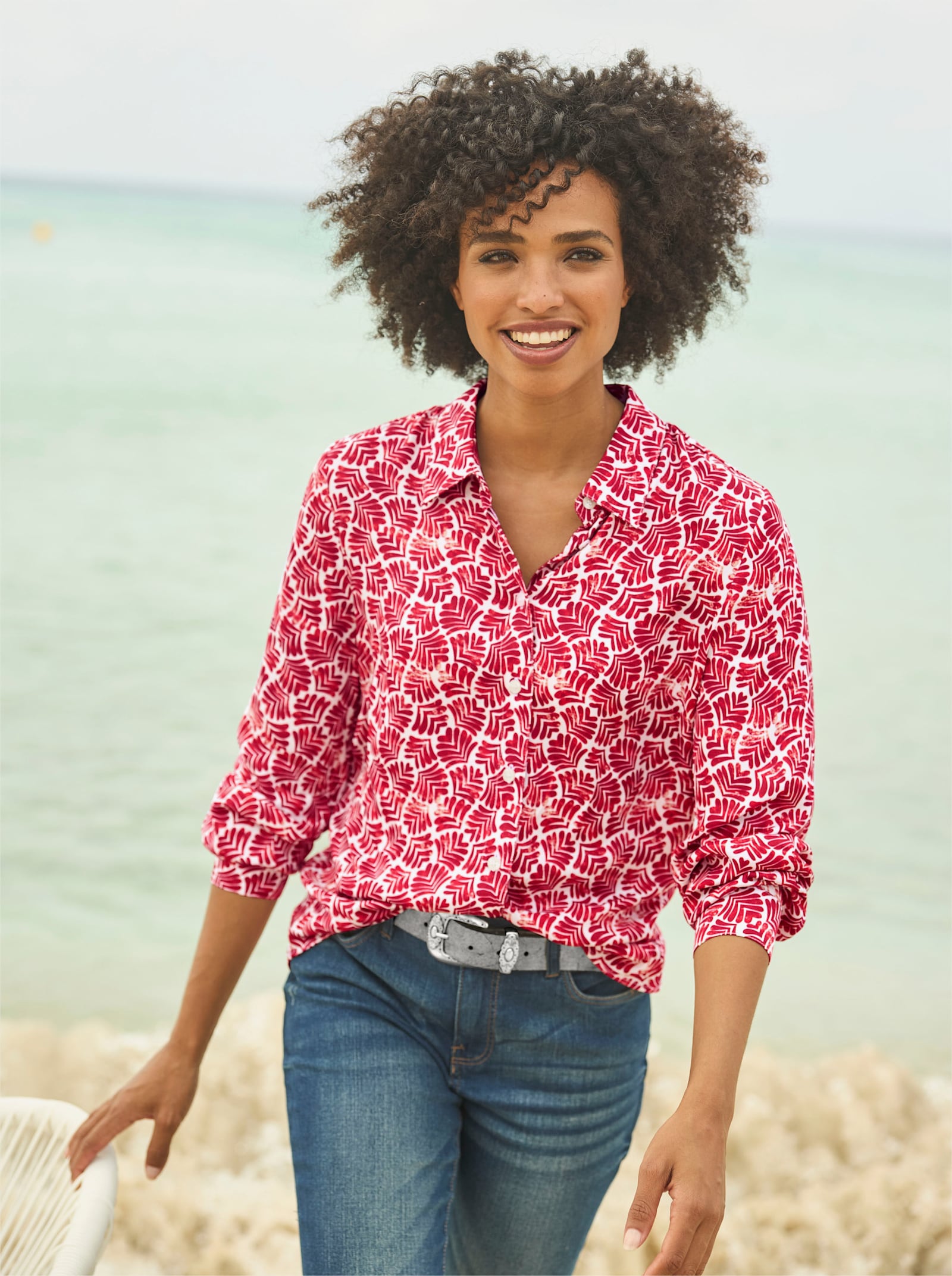 heine Chemisier imprimé en qualité satin - rouge-écru imprimé