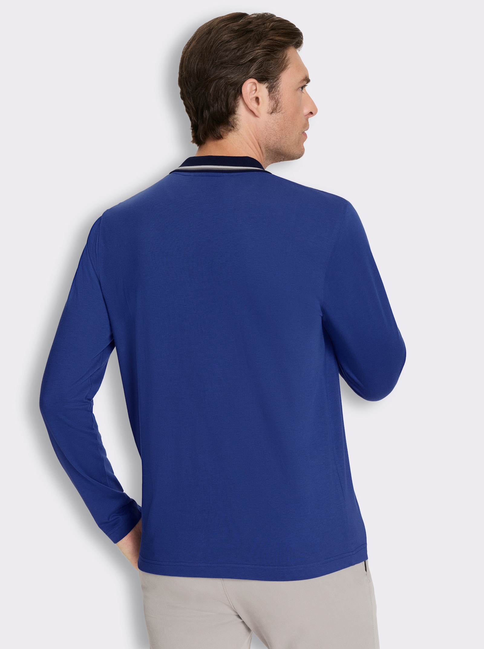 Langarm-Poloshirt mit Brusttasche - royalblau