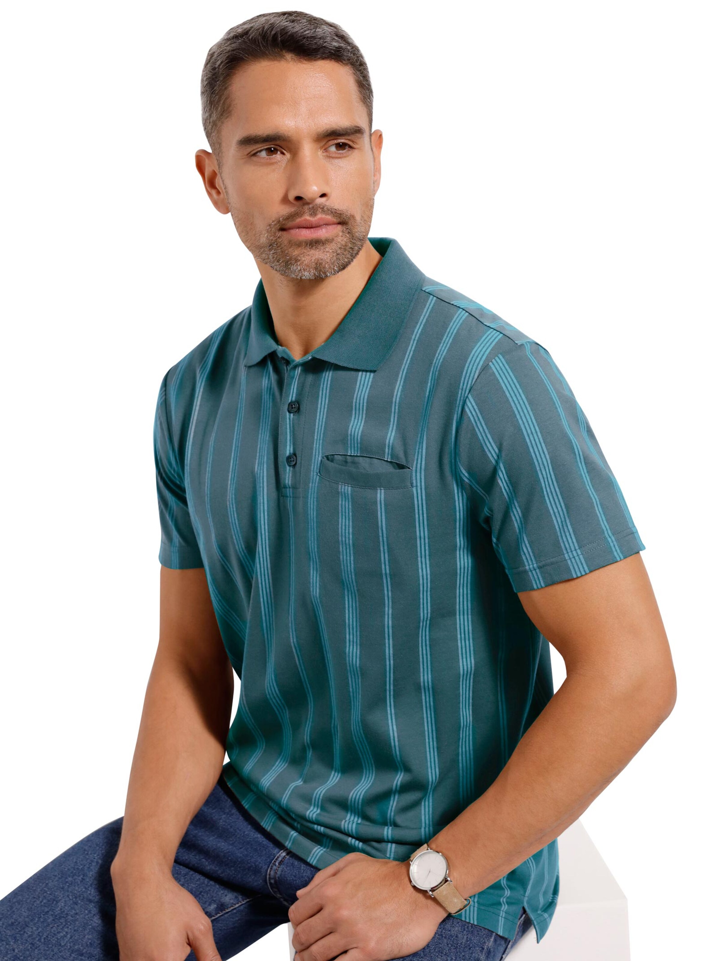 Poloshirt - petrol-gestreift