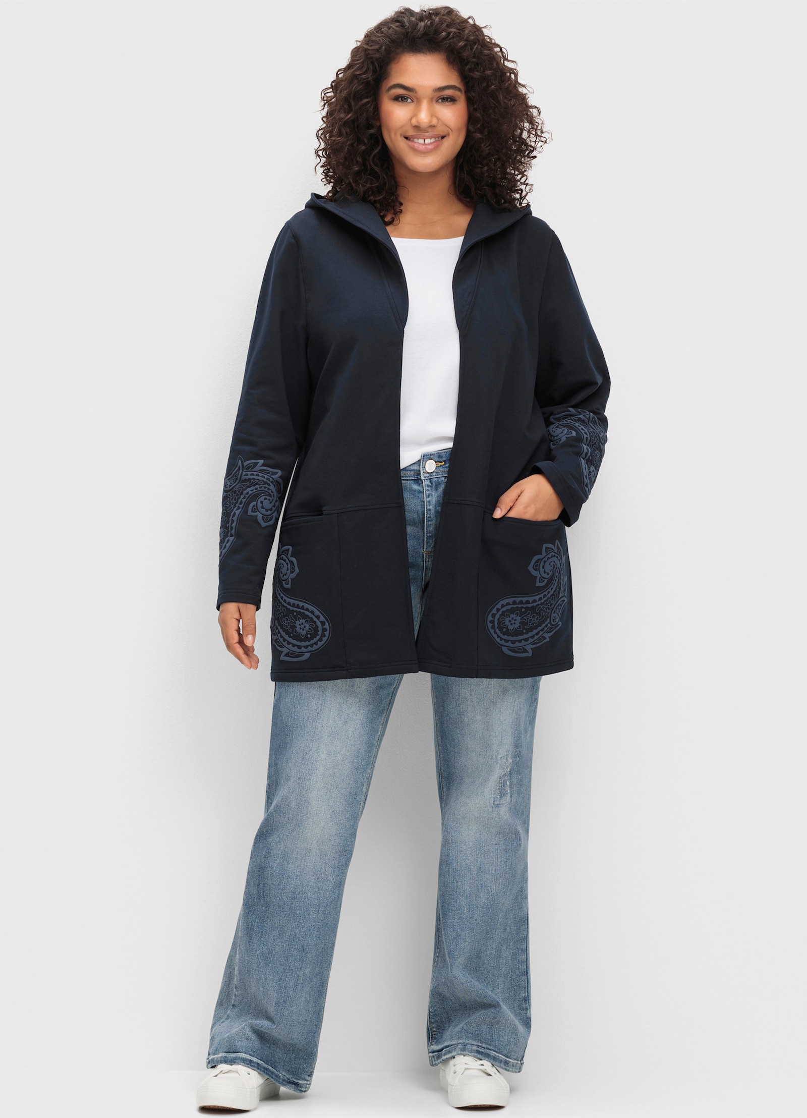 sheego by Joe Browns Sweatjacke mit Paisleydruck - dunkelblau