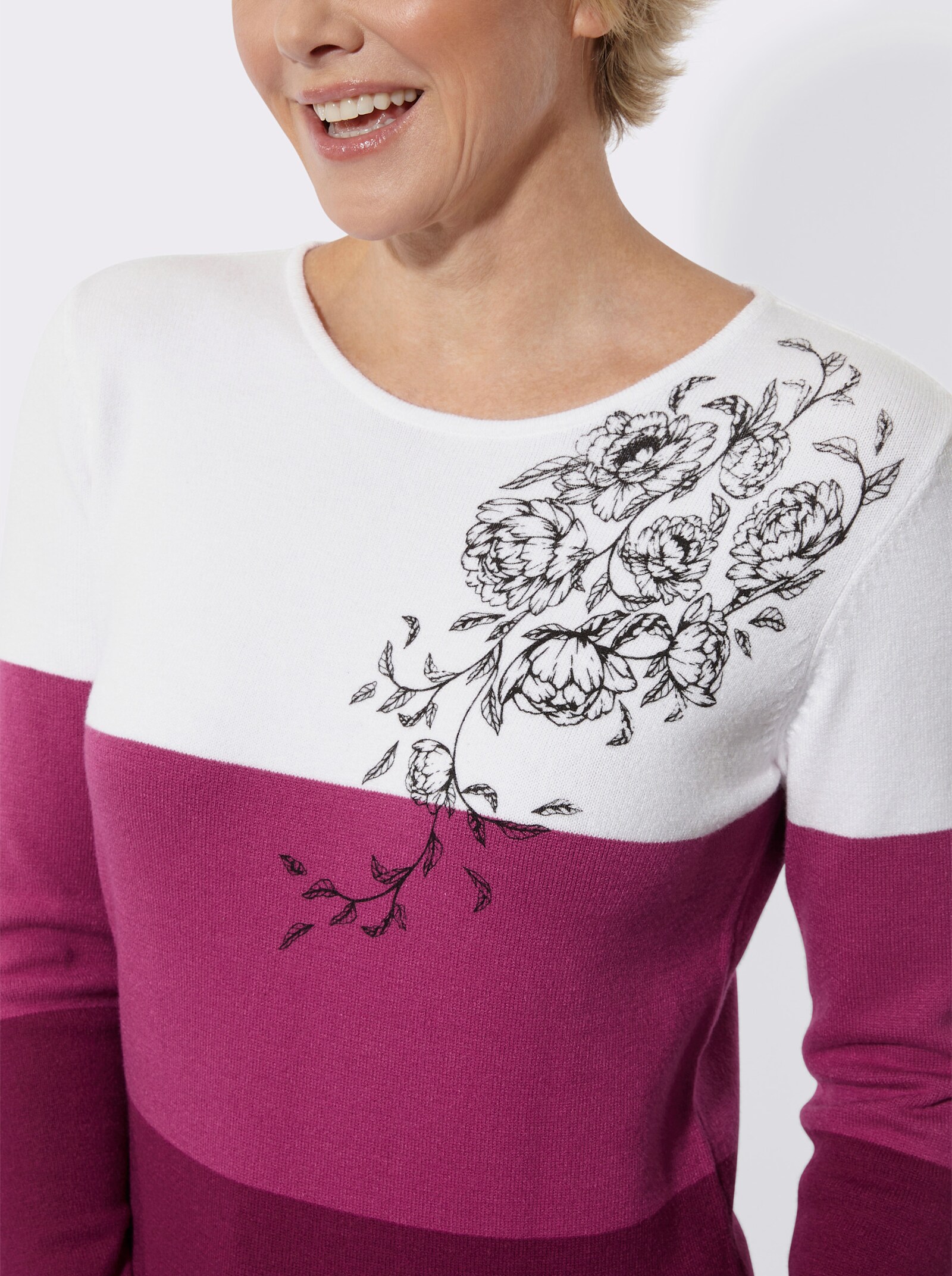 Langarm-Pullover mit platziertem Druck - malve-ecru-gemustert