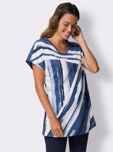 Longshirt mit Druckmuster im Vorderteil - jeansblau-weiß
