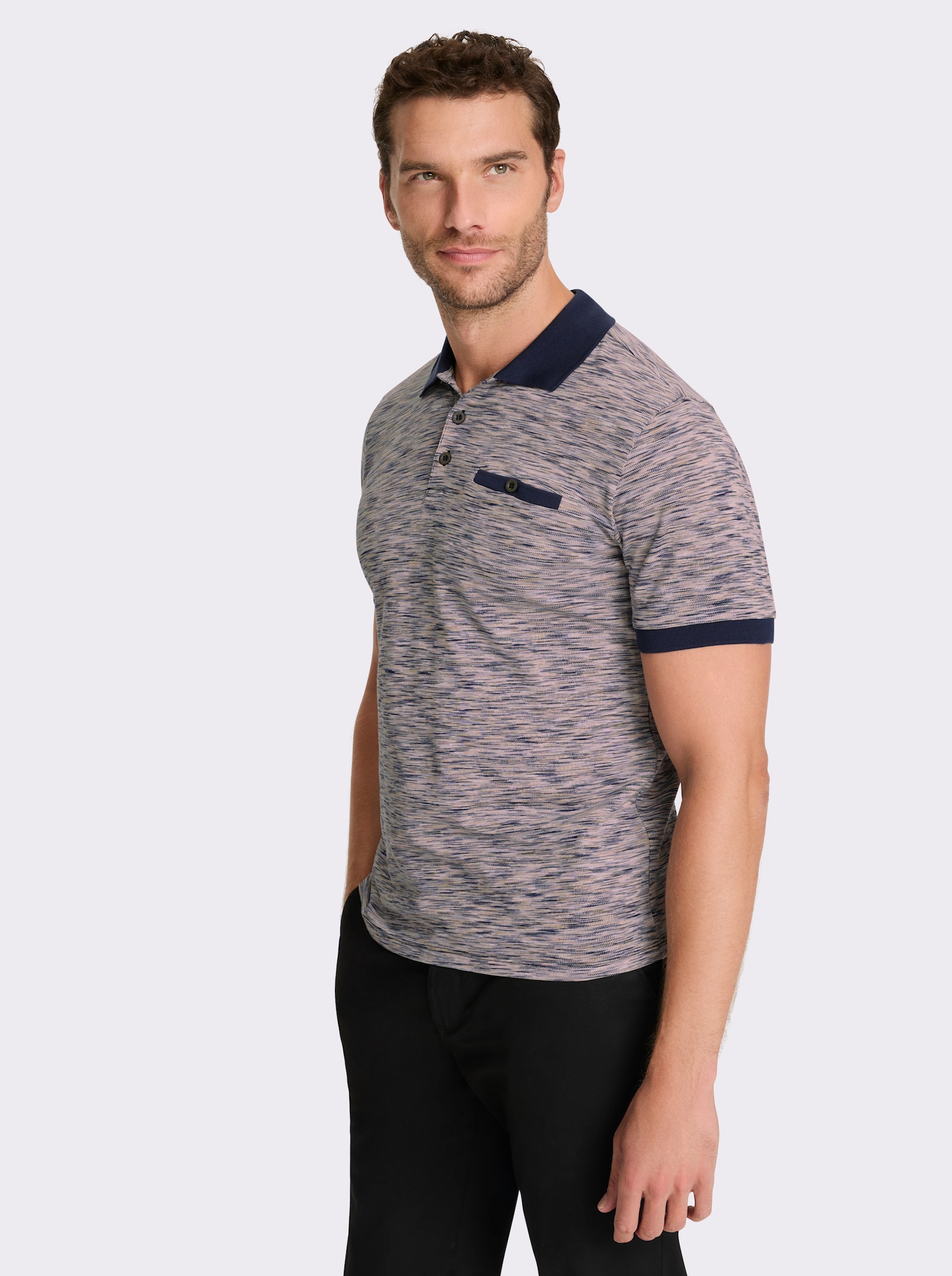 Marco Donati Kurzarmshirt in Pikee-Qualität - camel-gemustert