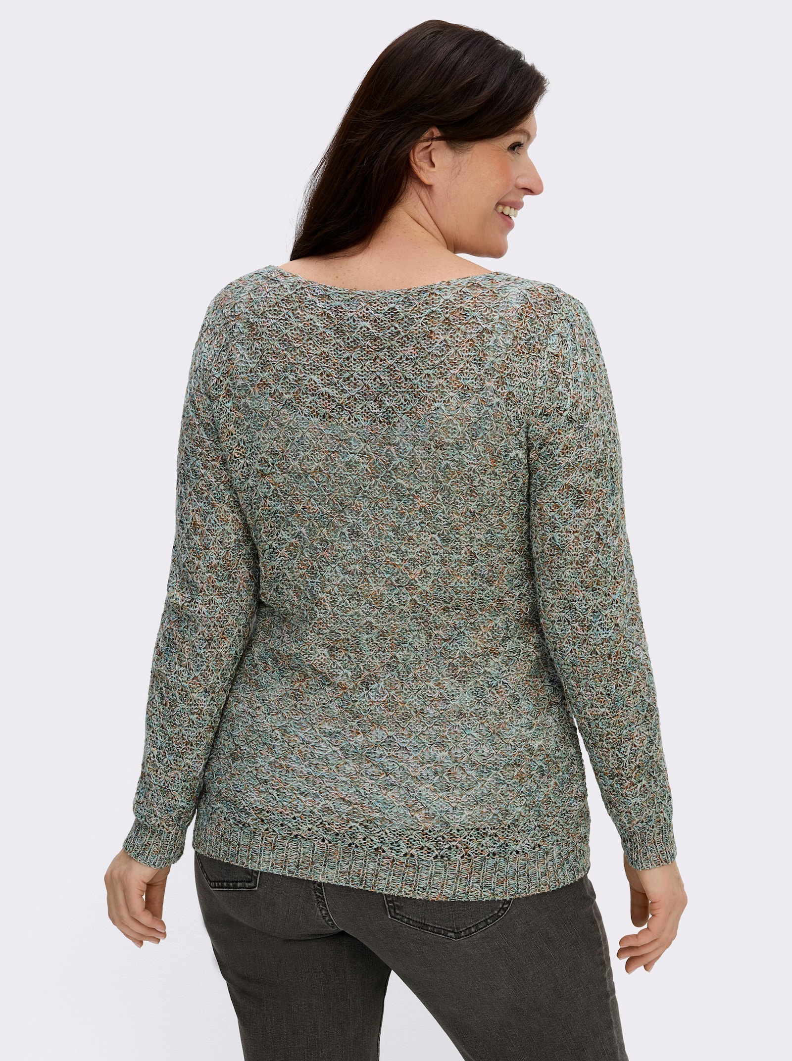 Rundhalspullover mit Multicolor-Garn - grün-gemustert