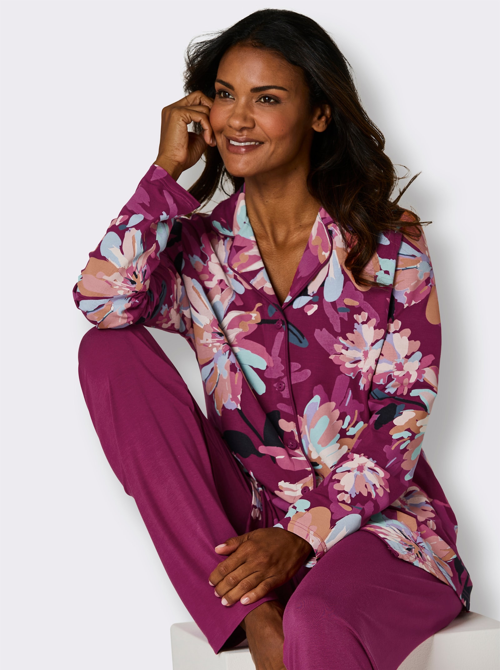 wäschepur Pyjama - mauve-bleu fumée imprimé