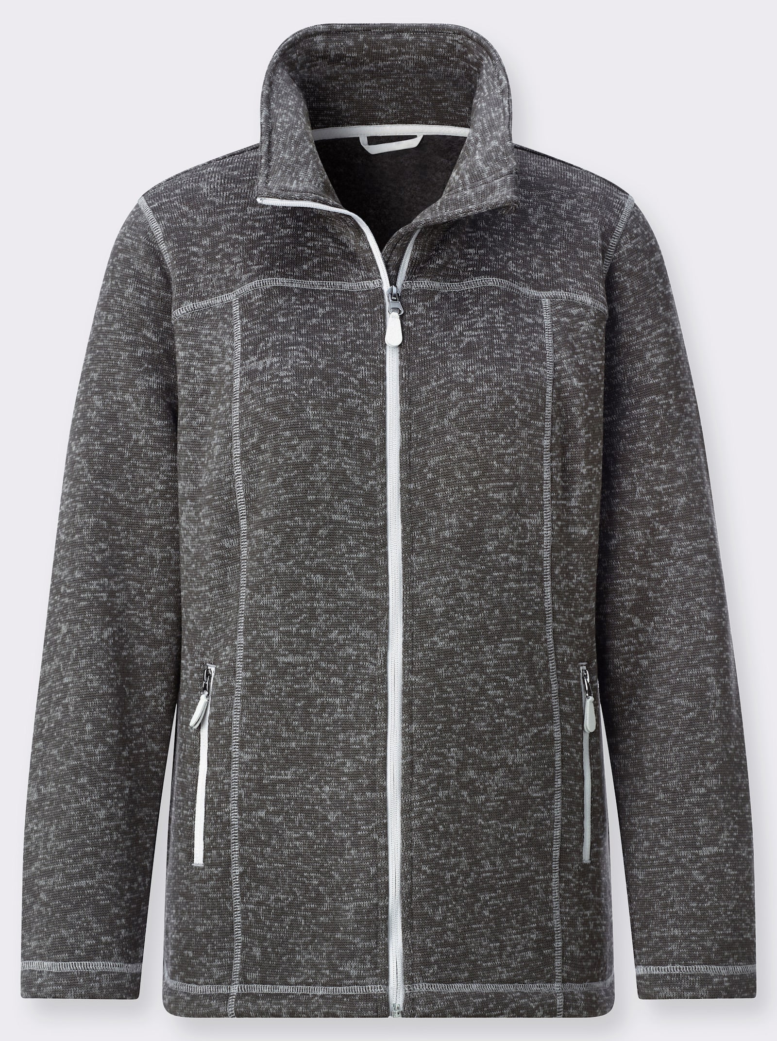 Strickfleece-Jacke mit Teilungsnähten - anthrazit-meliert