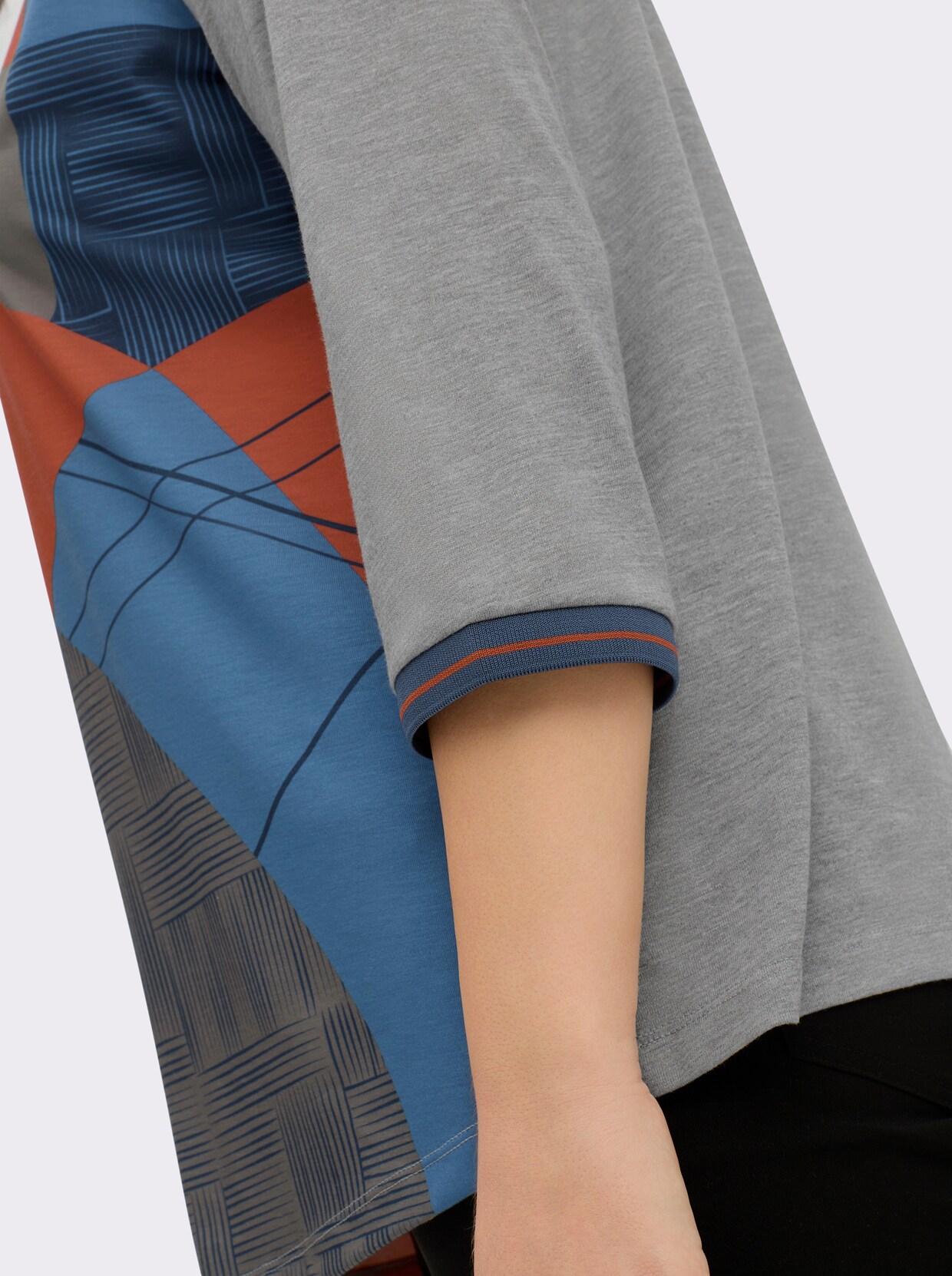 3/4-Arm-Shirt mit Kontrast-Blenden - grau-terra-bedruckt
