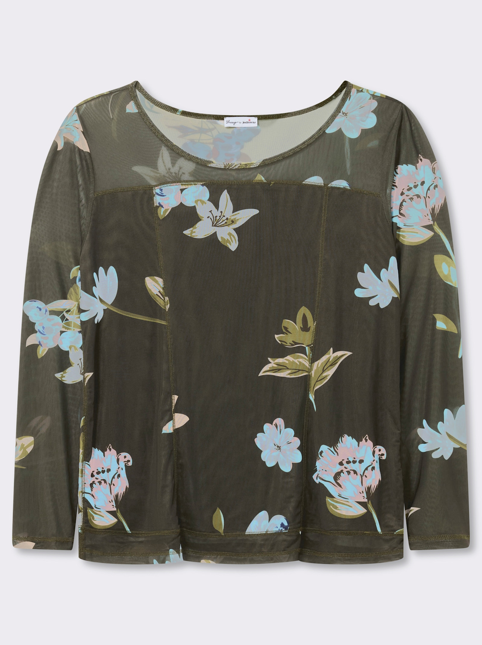 sheego by Joe Browns Shirt met lange mouwen en bloemenprint - mos/ecru gedessineerd