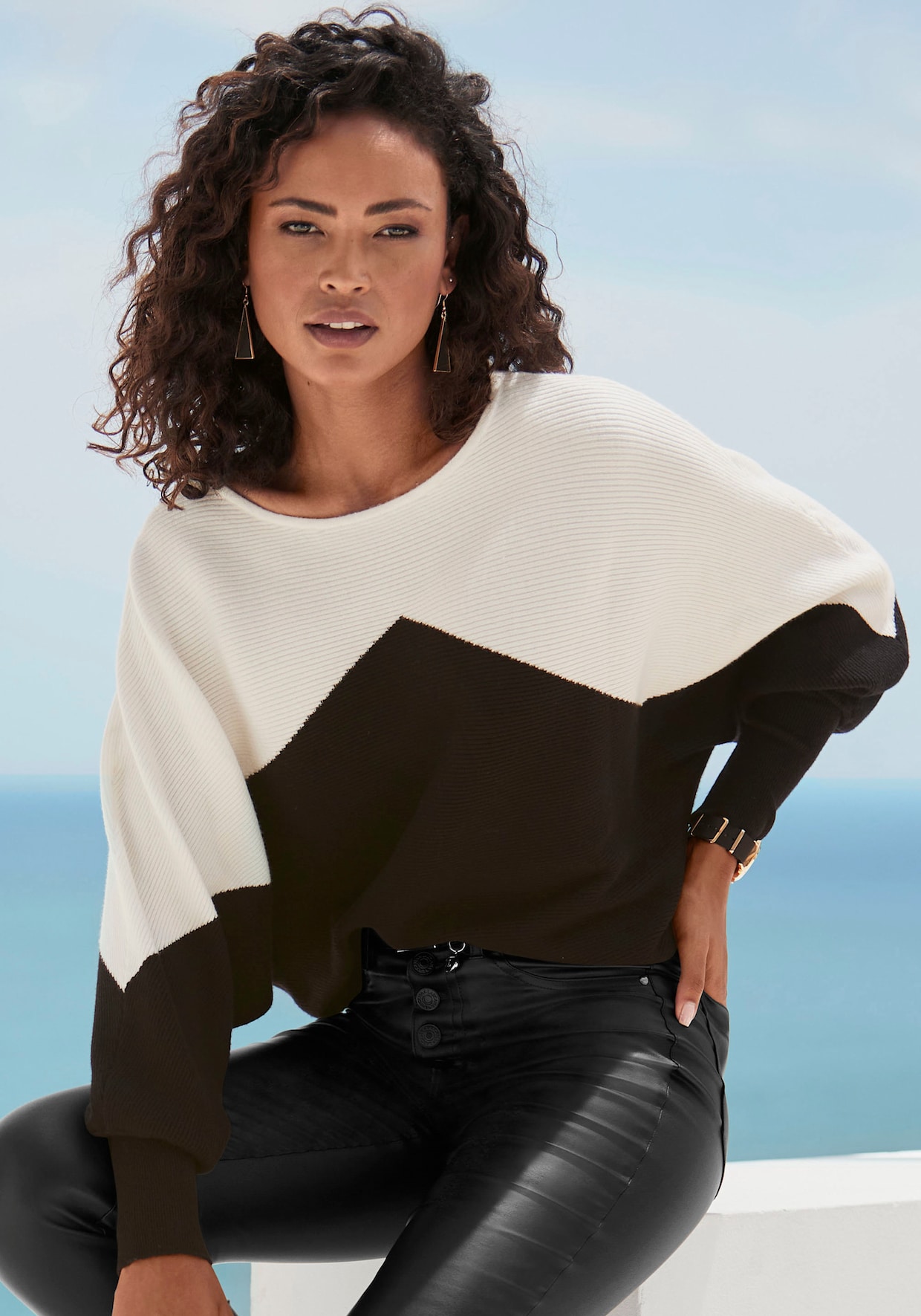 LASCANA Pull en tricot - blanc-noir