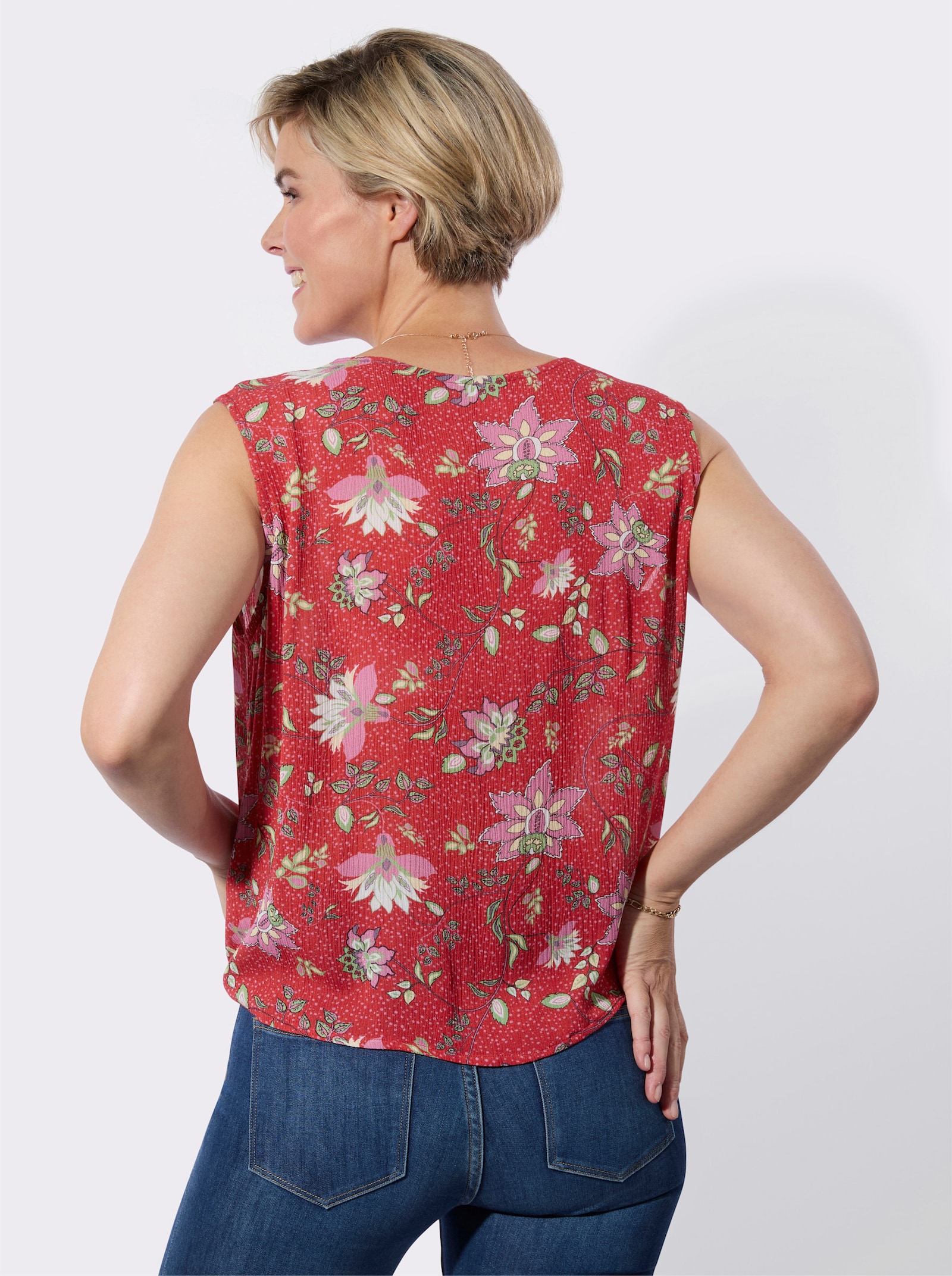 Blusentop mit imitierter Knopfleiste - erdbeere-eucalyptus-bedruckt